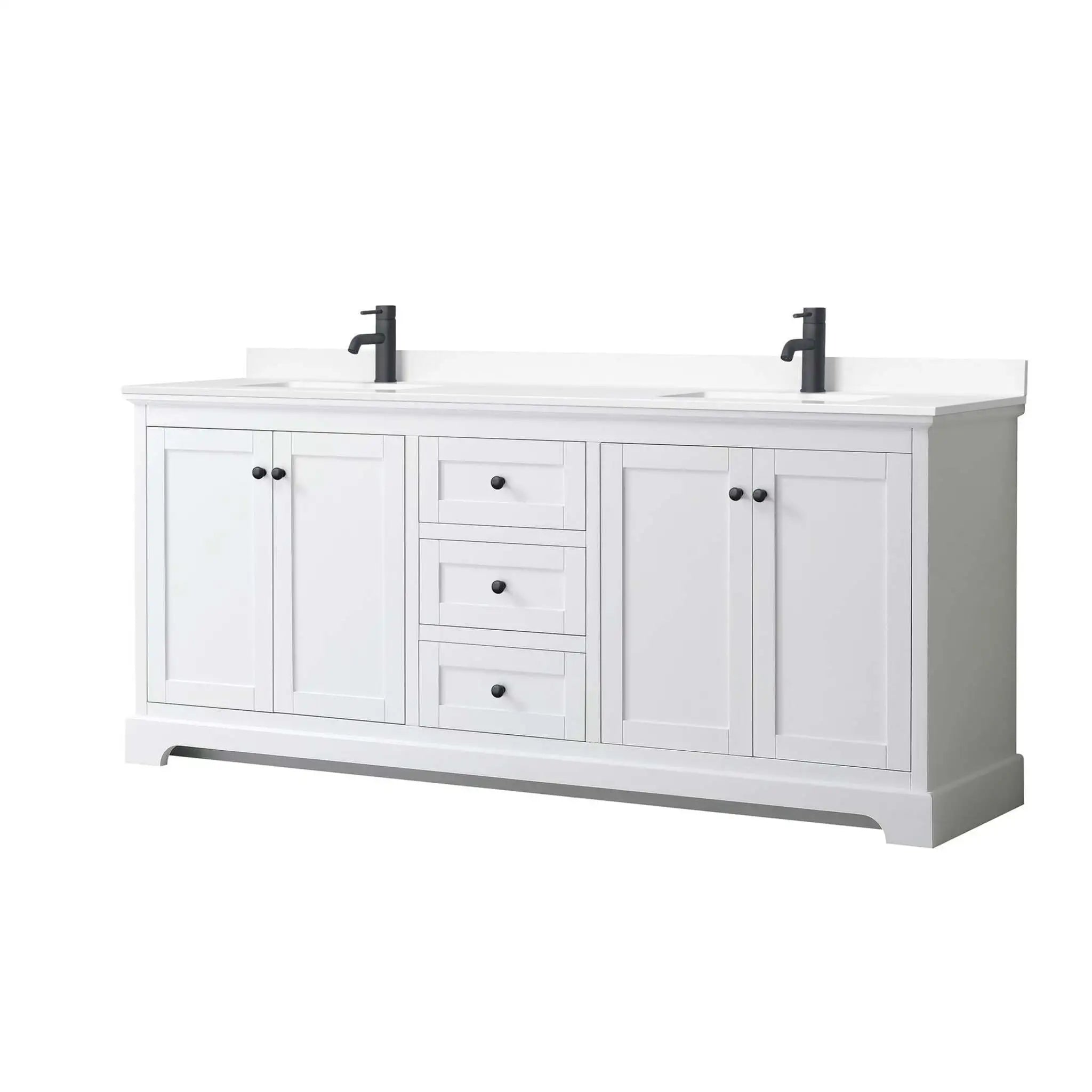 80" Avery Double Bathroom Vanity in White with Matte Black Trim by Wyndham