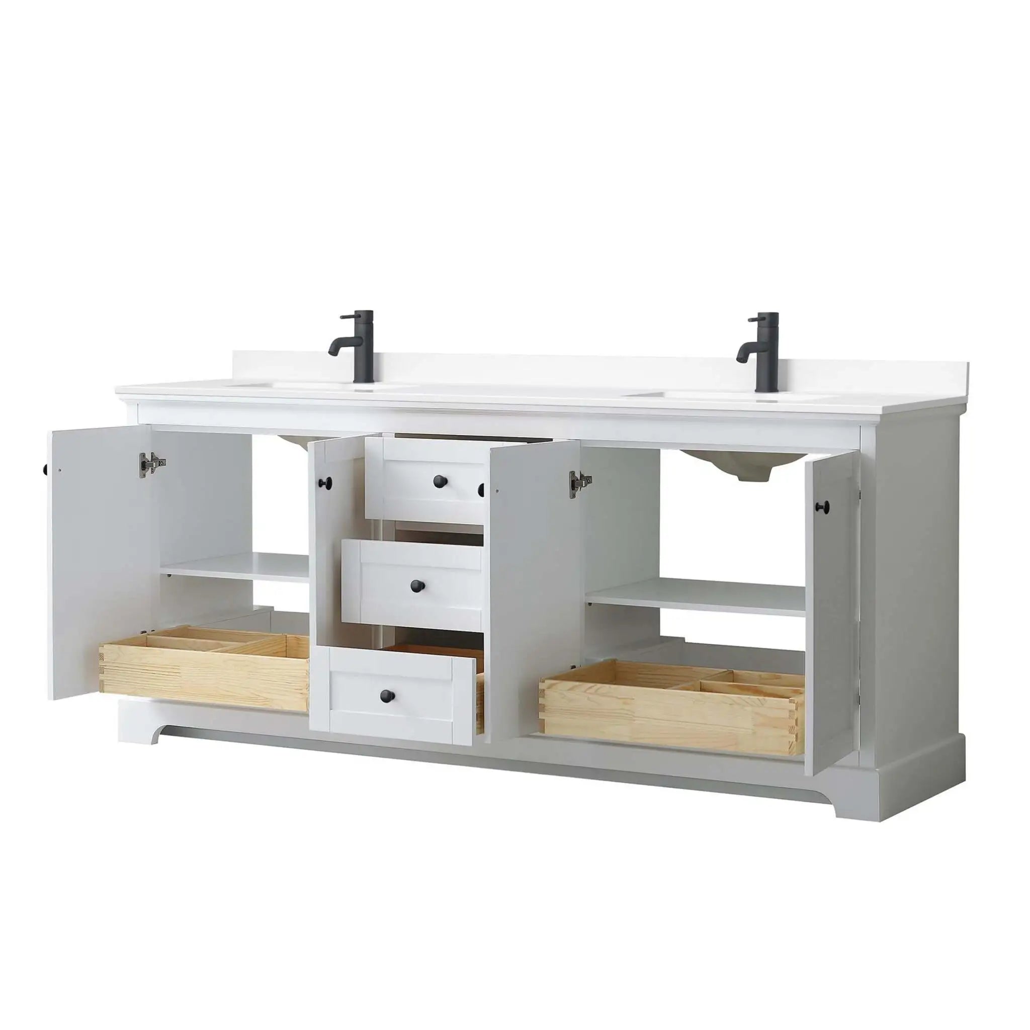 80" Avery Double Bathroom Vanity in White with Matte Black Trim by Wyndham