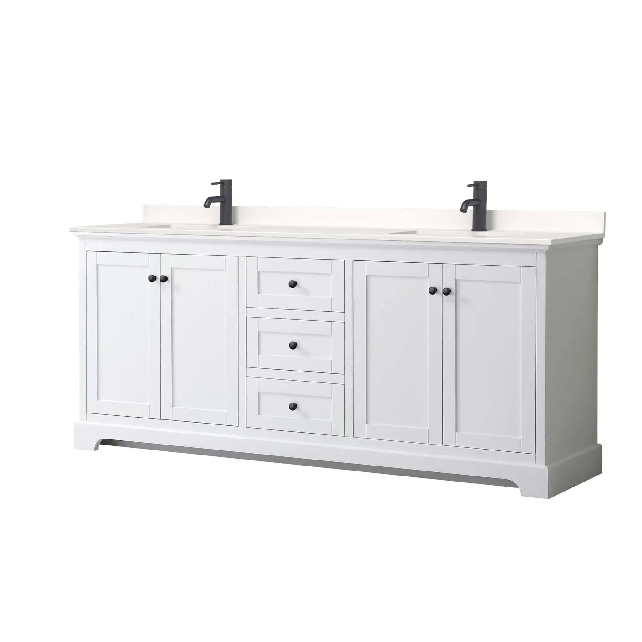 80" Avery Double Bathroom Vanity in White with Matte Black Trim by Wyndham
