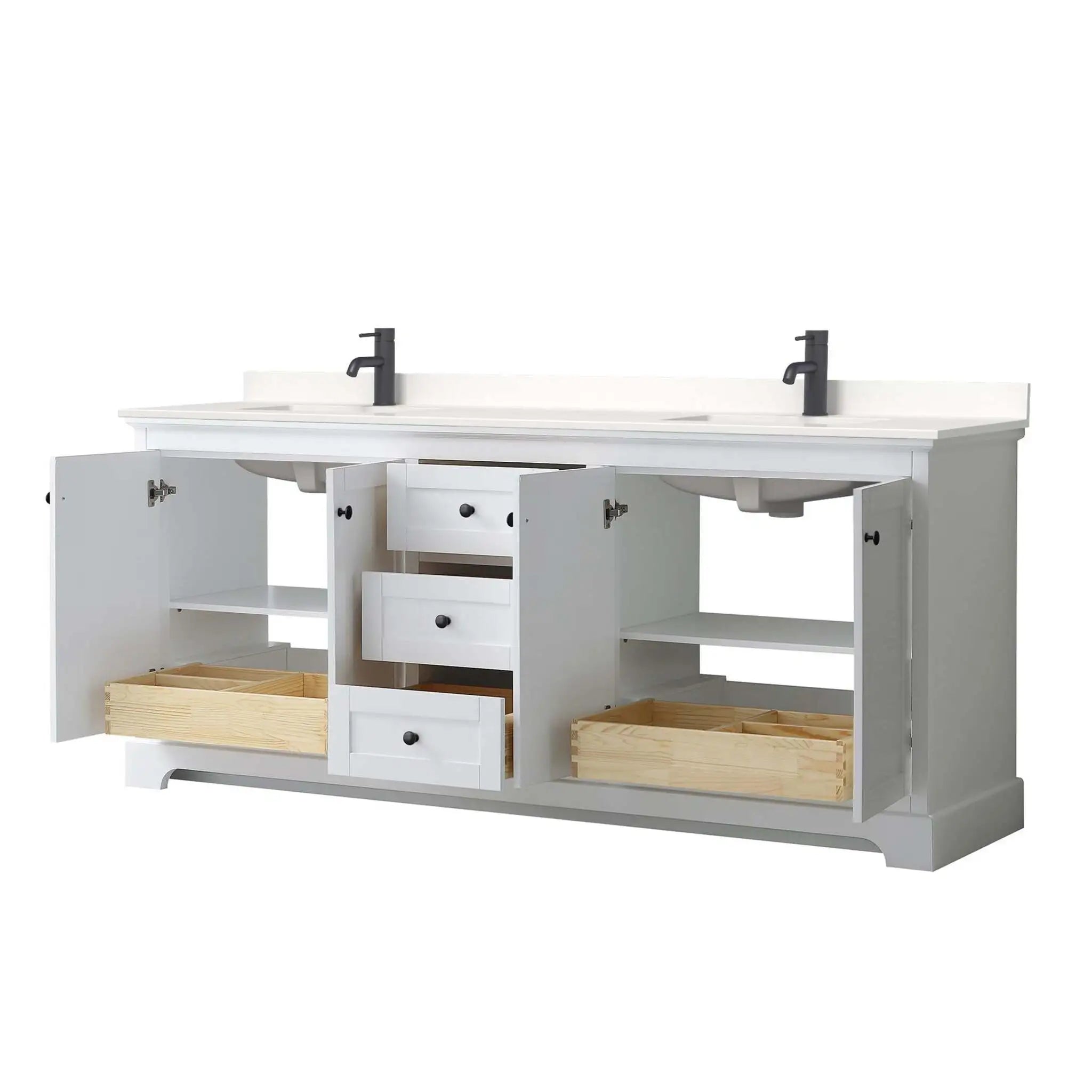 80" Avery Double Bathroom Vanity in White with Matte Black Trim by Wyndham