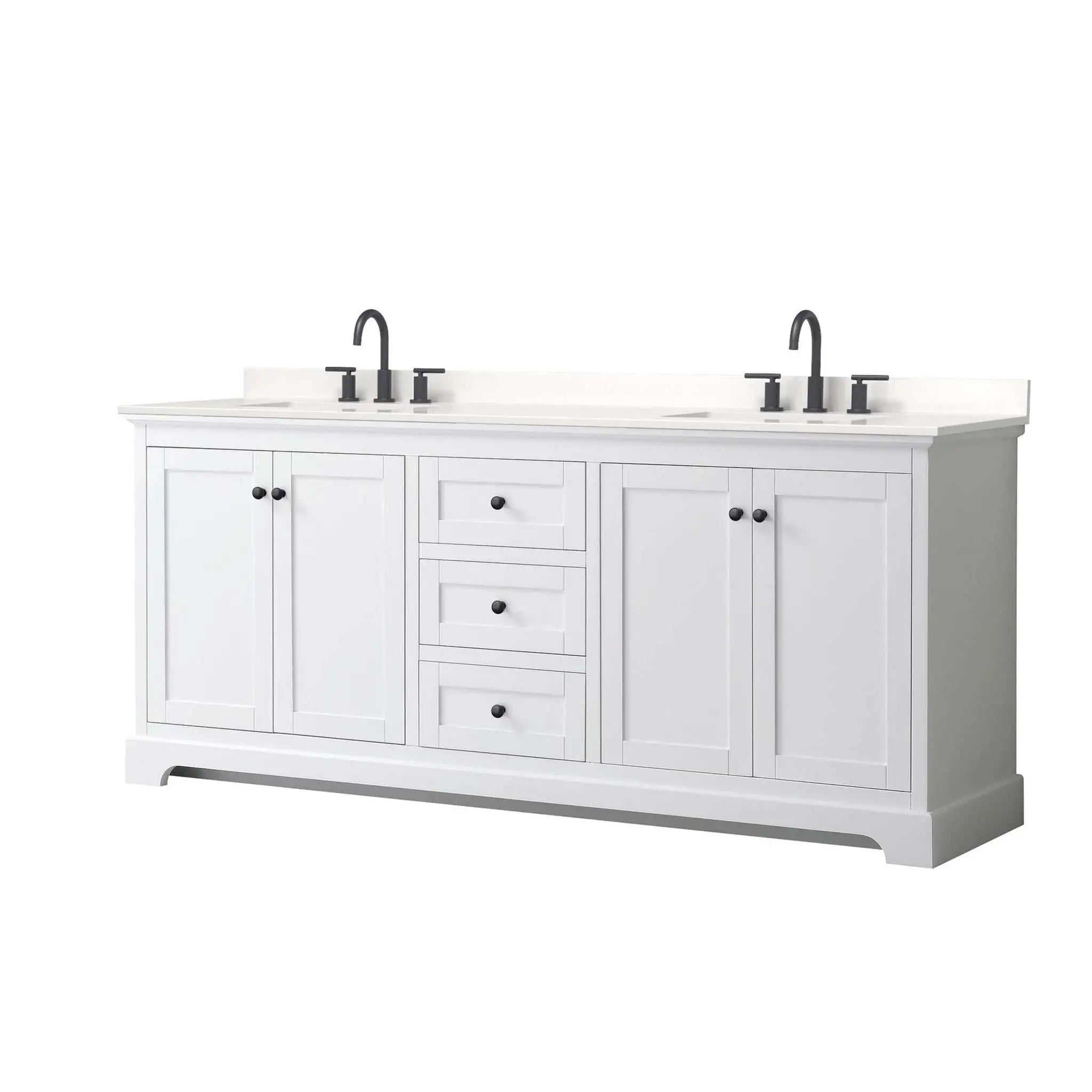 80" Avery Double Bathroom Vanity in White with Matte Black Trim by Wyndham