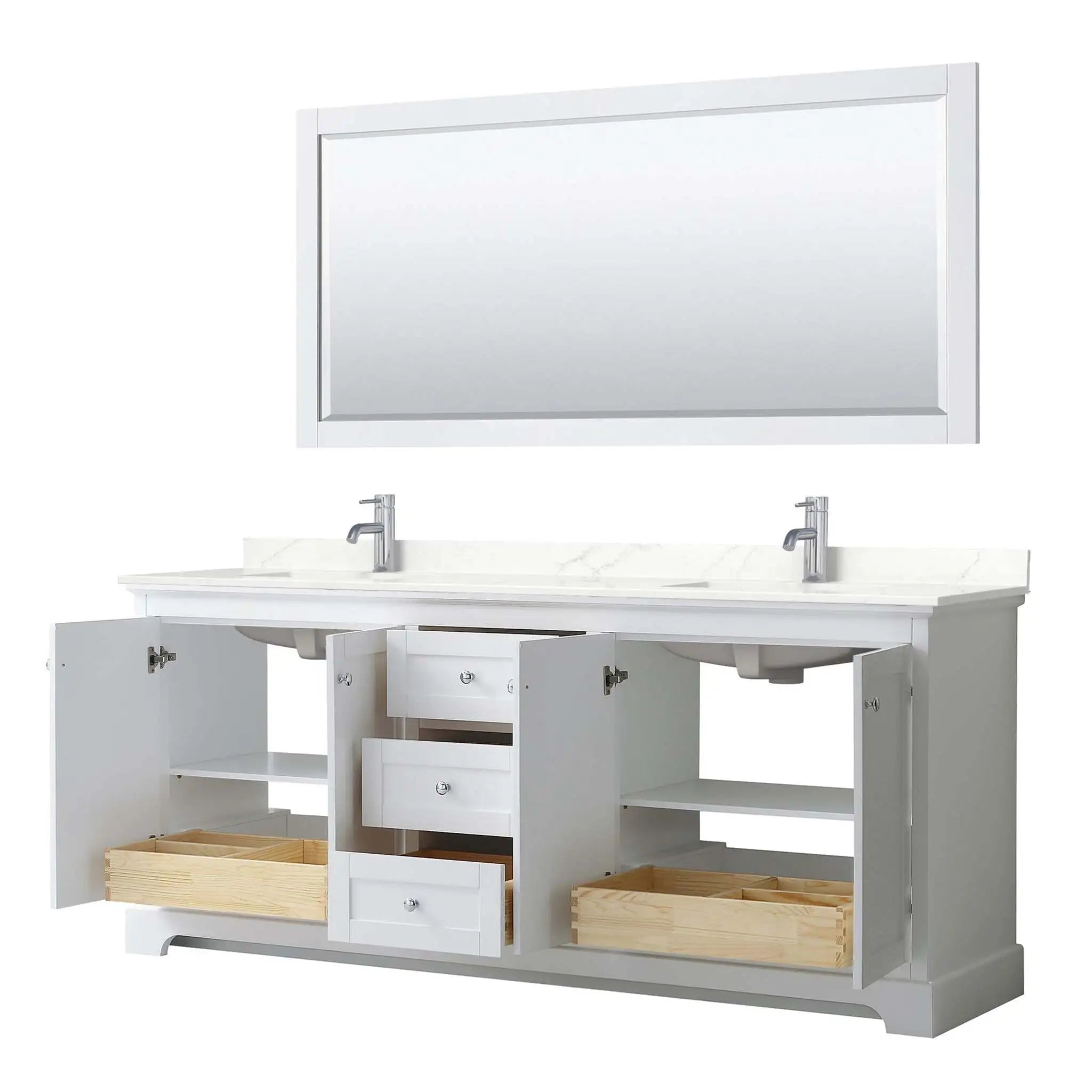 80" Avery Double Bathroom Vanity in White with Polished Chrome Trim & 70" Mirror by Wyndham