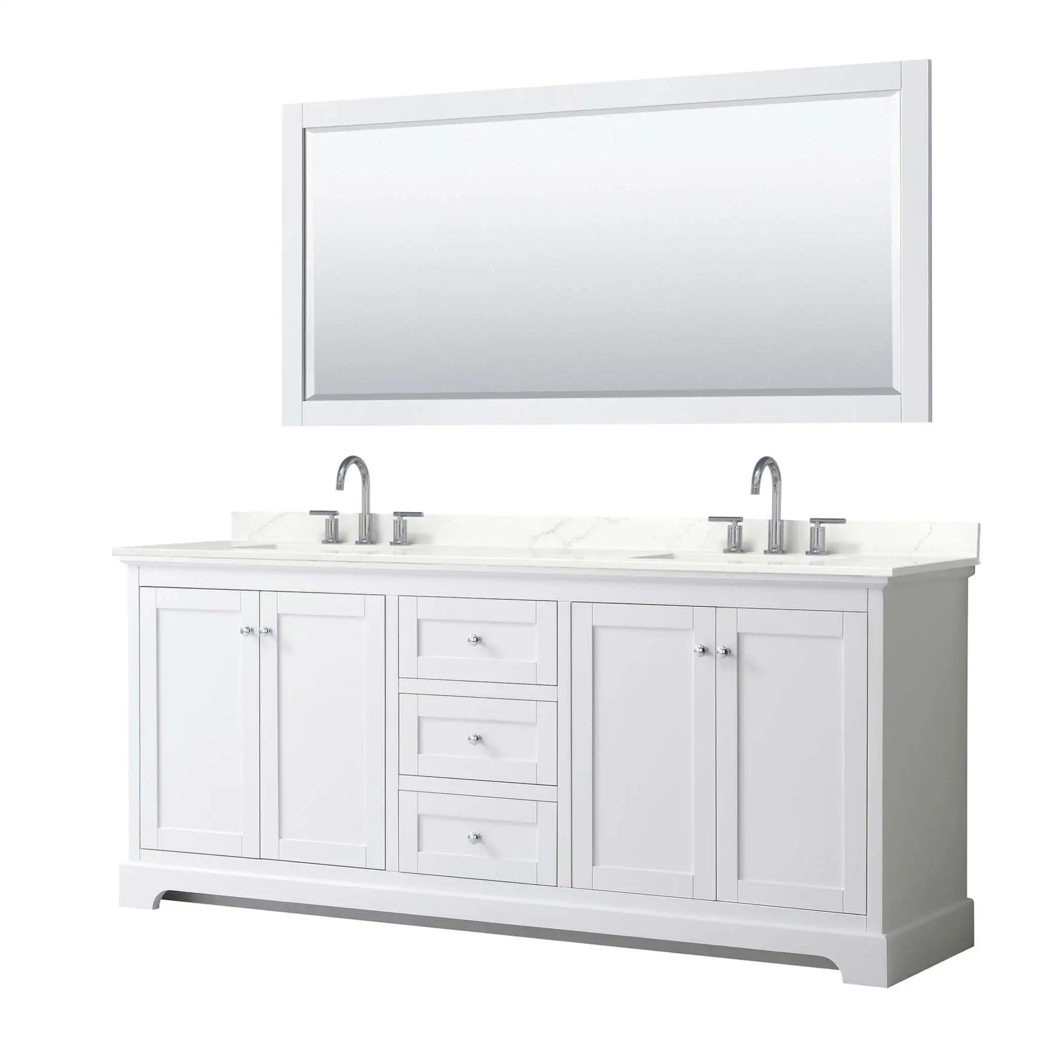 80" Avery Double Bathroom Vanity in White with Polished Chrome Trim & 70" Mirror by Wyndham