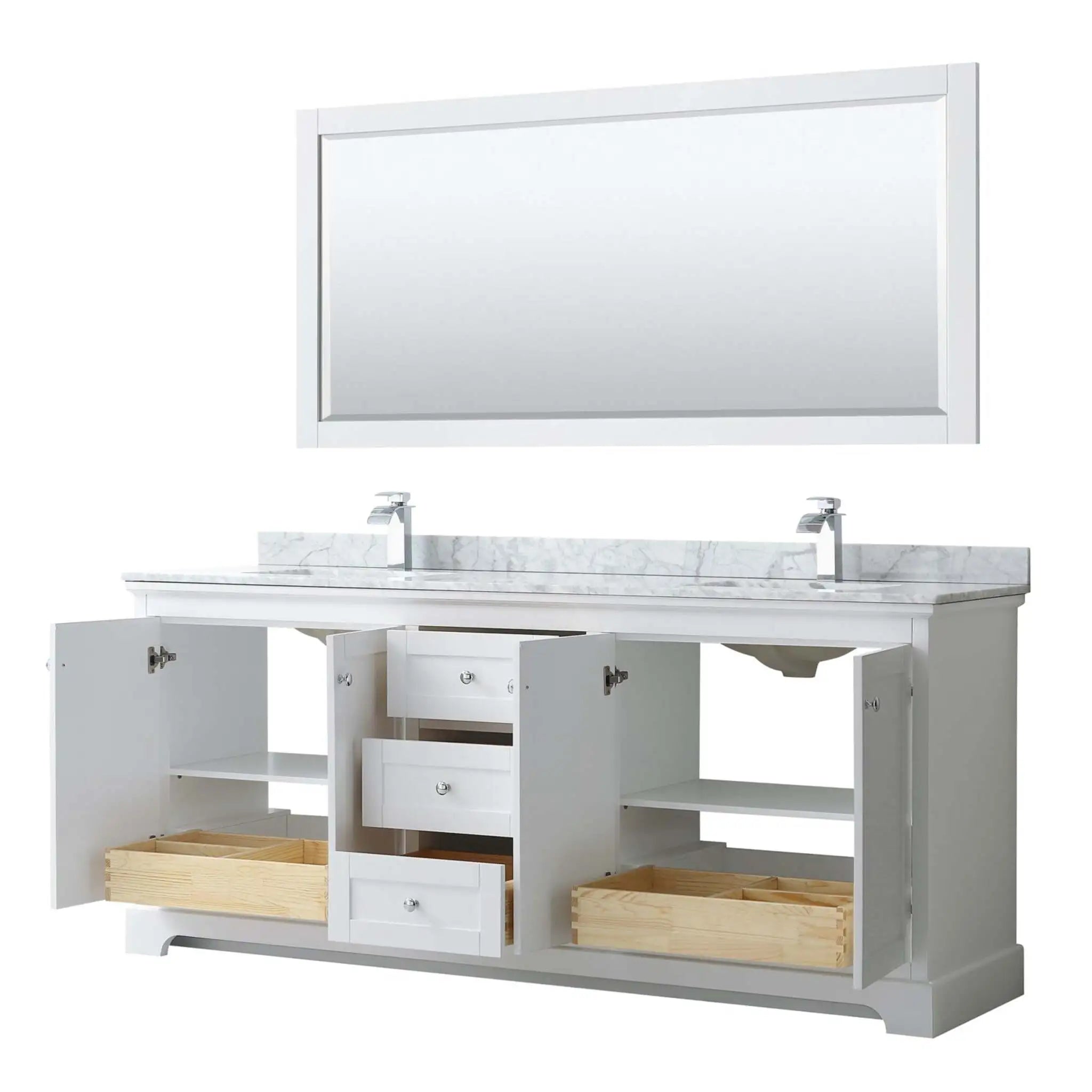80" Avery Double Bathroom Vanity in White with Polished Chrome Trim & 70" Mirror by Wyndham
