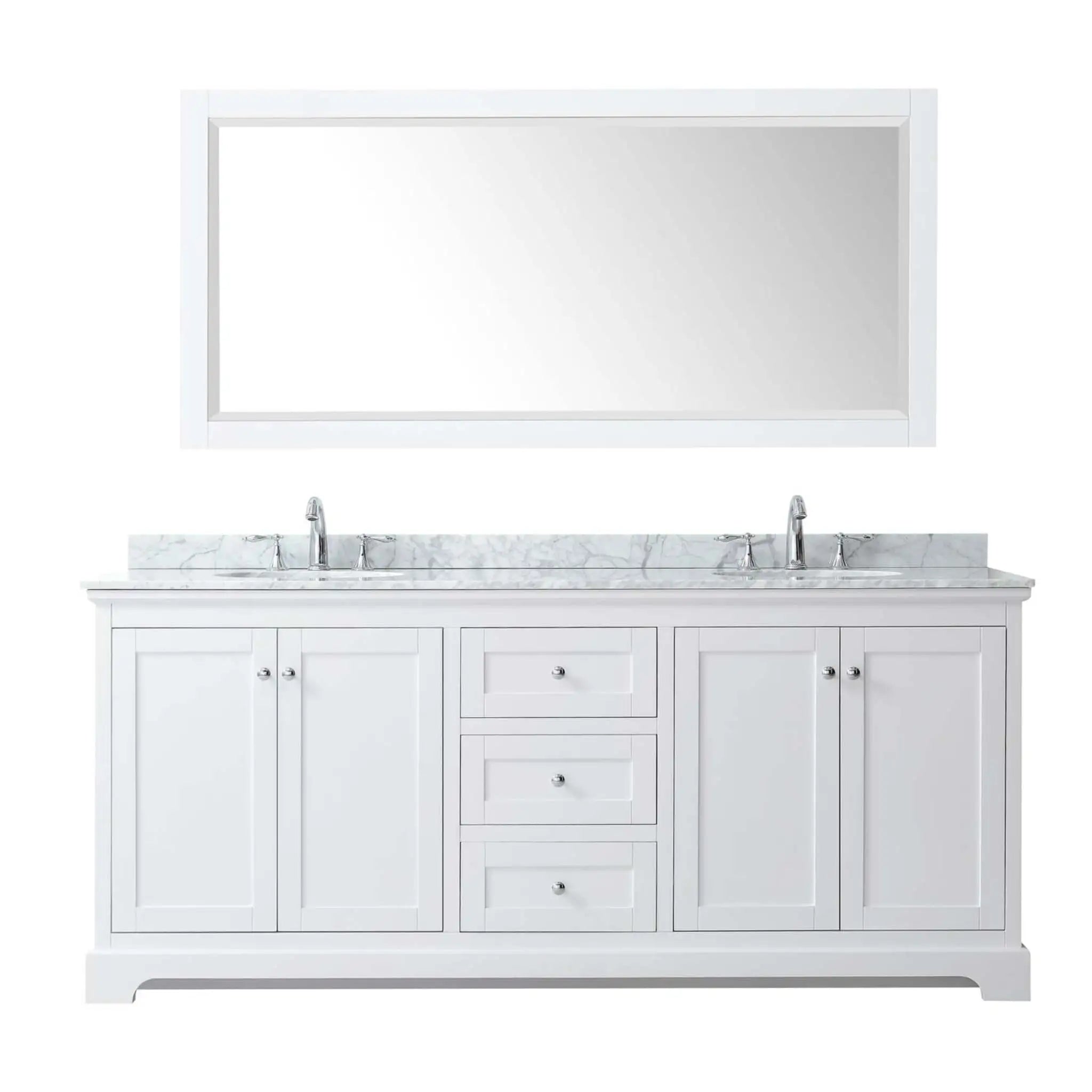 80" Avery Double Bathroom Vanity in White with Polished Chrome Trim & 70" Mirror by Wyndham