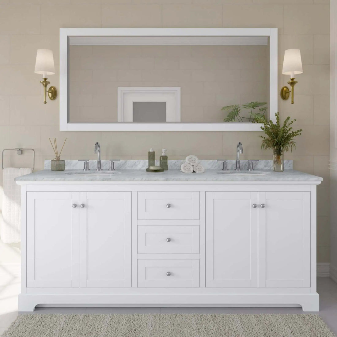 80" Avery Double Bathroom Vanity in White with Polished Chrome Trim & 70" Mirror by Wyndham