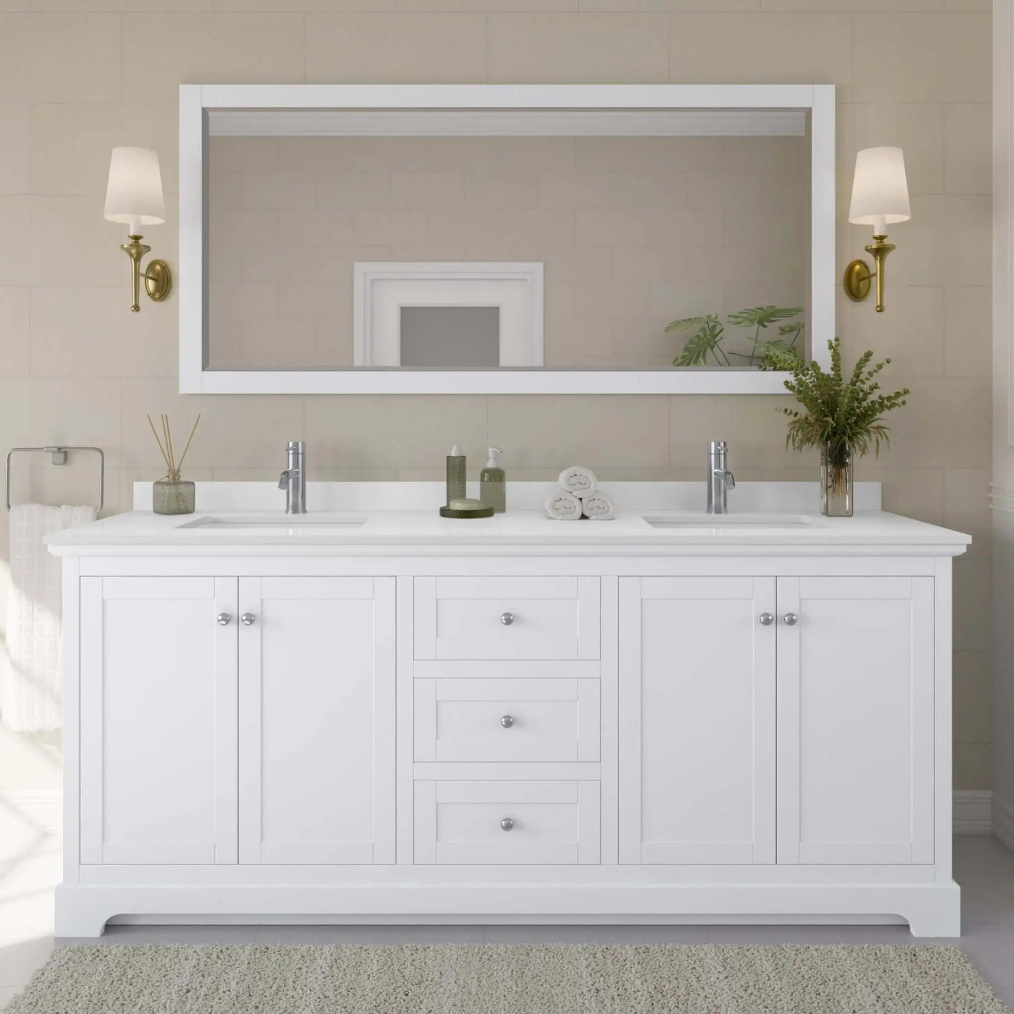 80" Avery Double Bathroom Vanity in White with Polished Chrome Trim & 70" Mirror by Wyndham