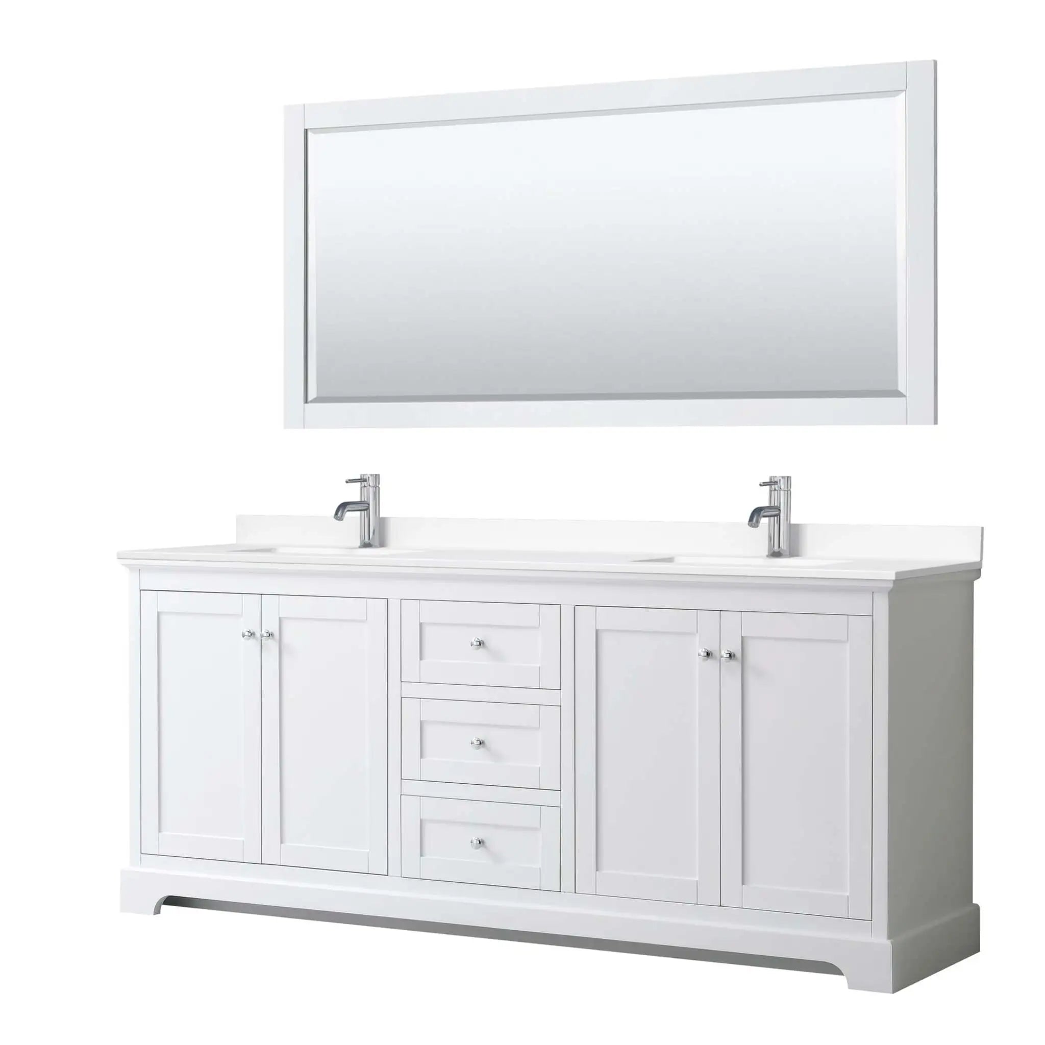 80" Avery Double Bathroom Vanity in White with Polished Chrome Trim & 70" Mirror by Wyndham