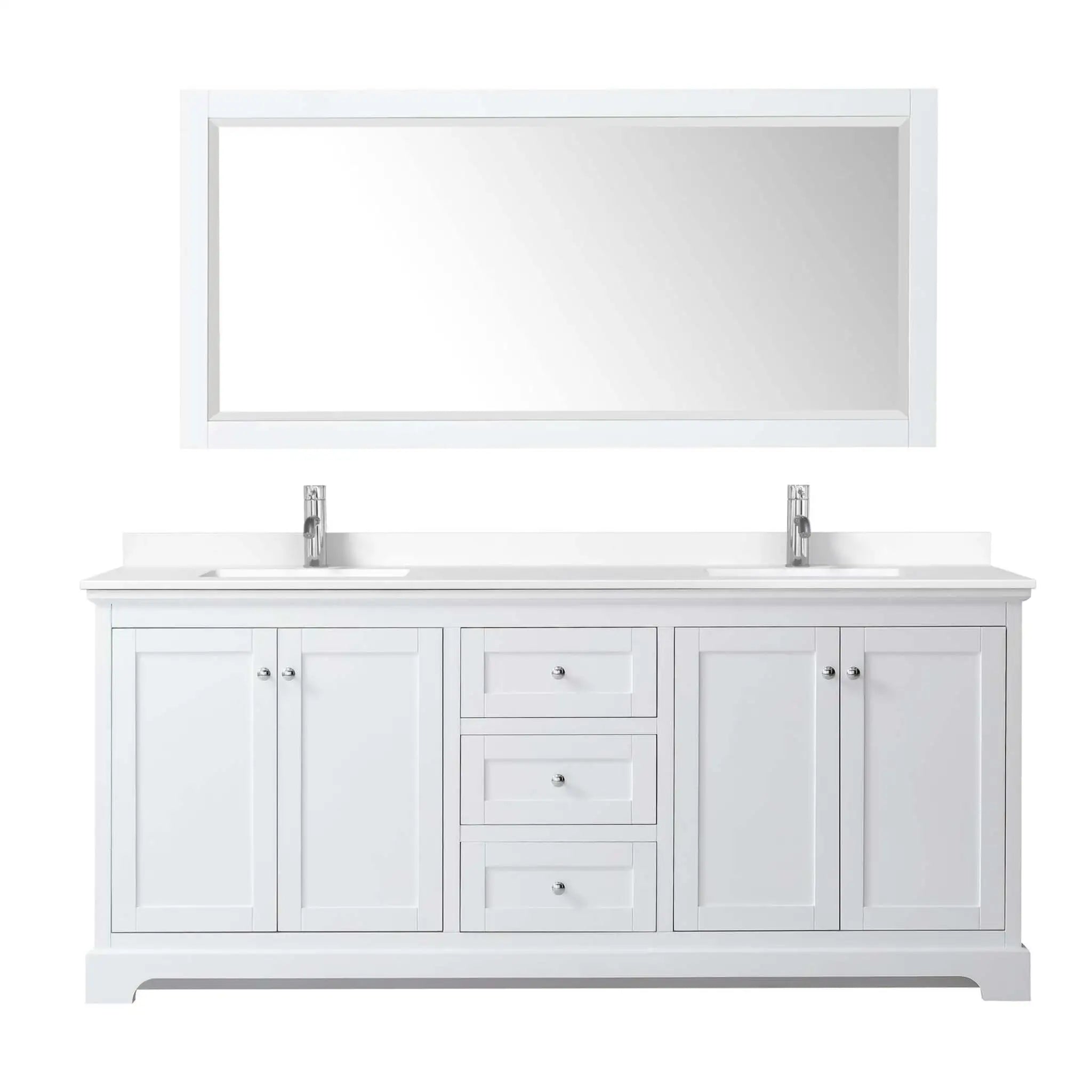 80" Avery Double Bathroom Vanity in White with Polished Chrome Trim & 70" Mirror by Wyndham