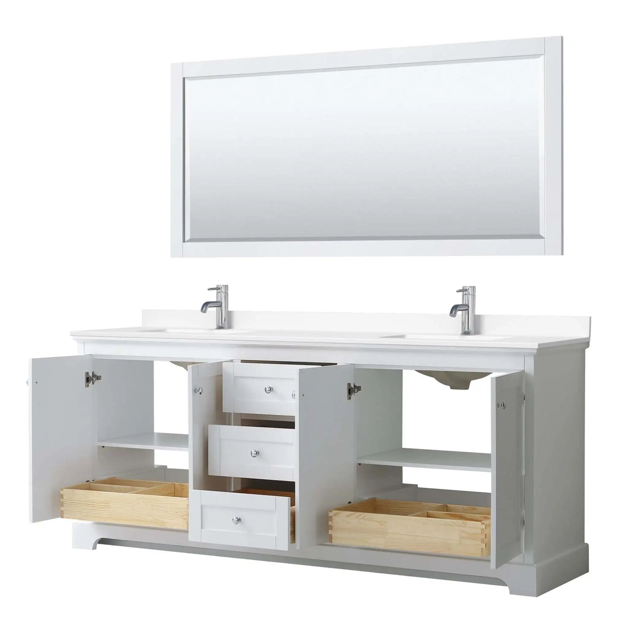 80" Avery Double Bathroom Vanity in White with Polished Chrome Trim & 70" Mirror by Wyndham