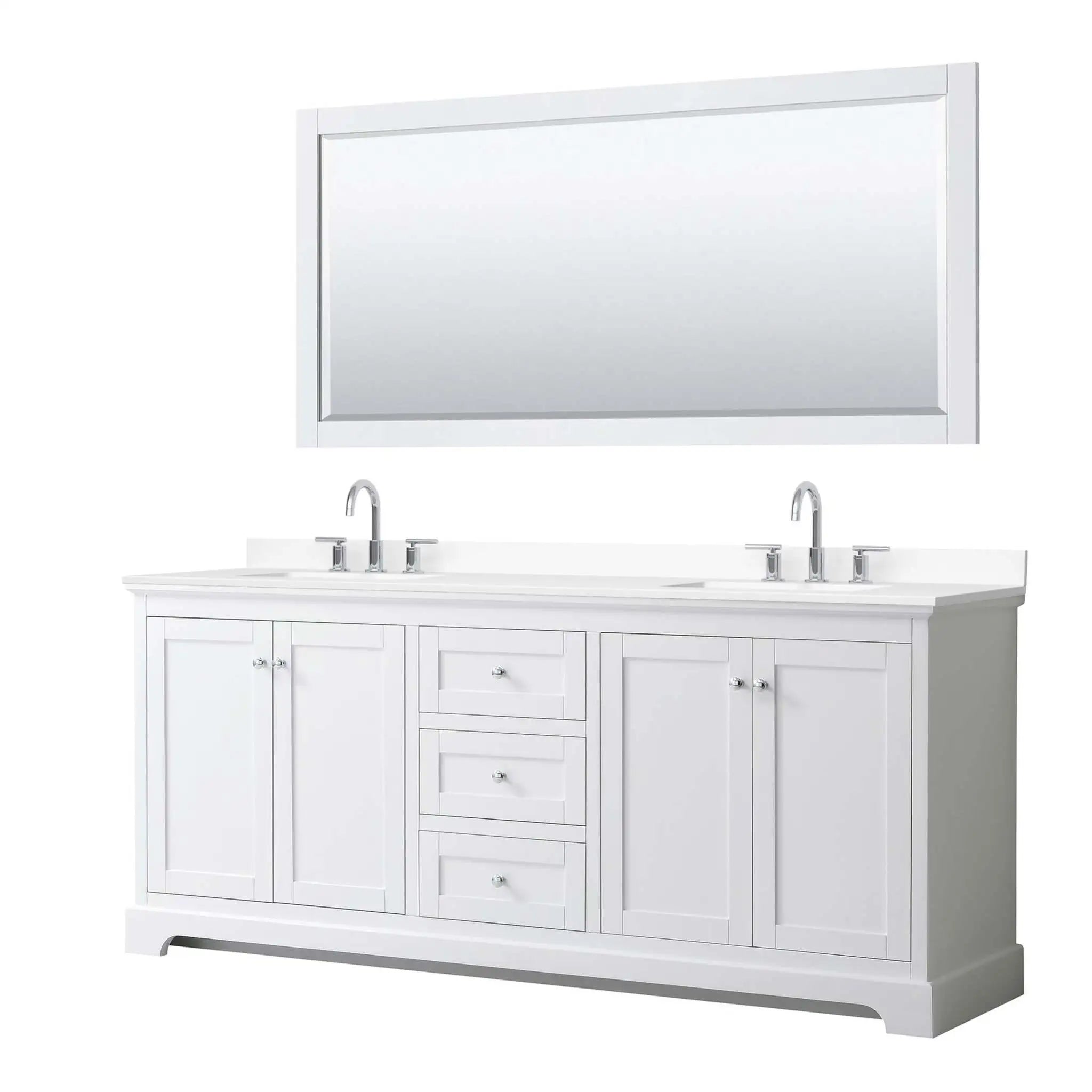 80" Avery Double Bathroom Vanity in White with Polished Chrome Trim & 70" Mirror by Wyndham