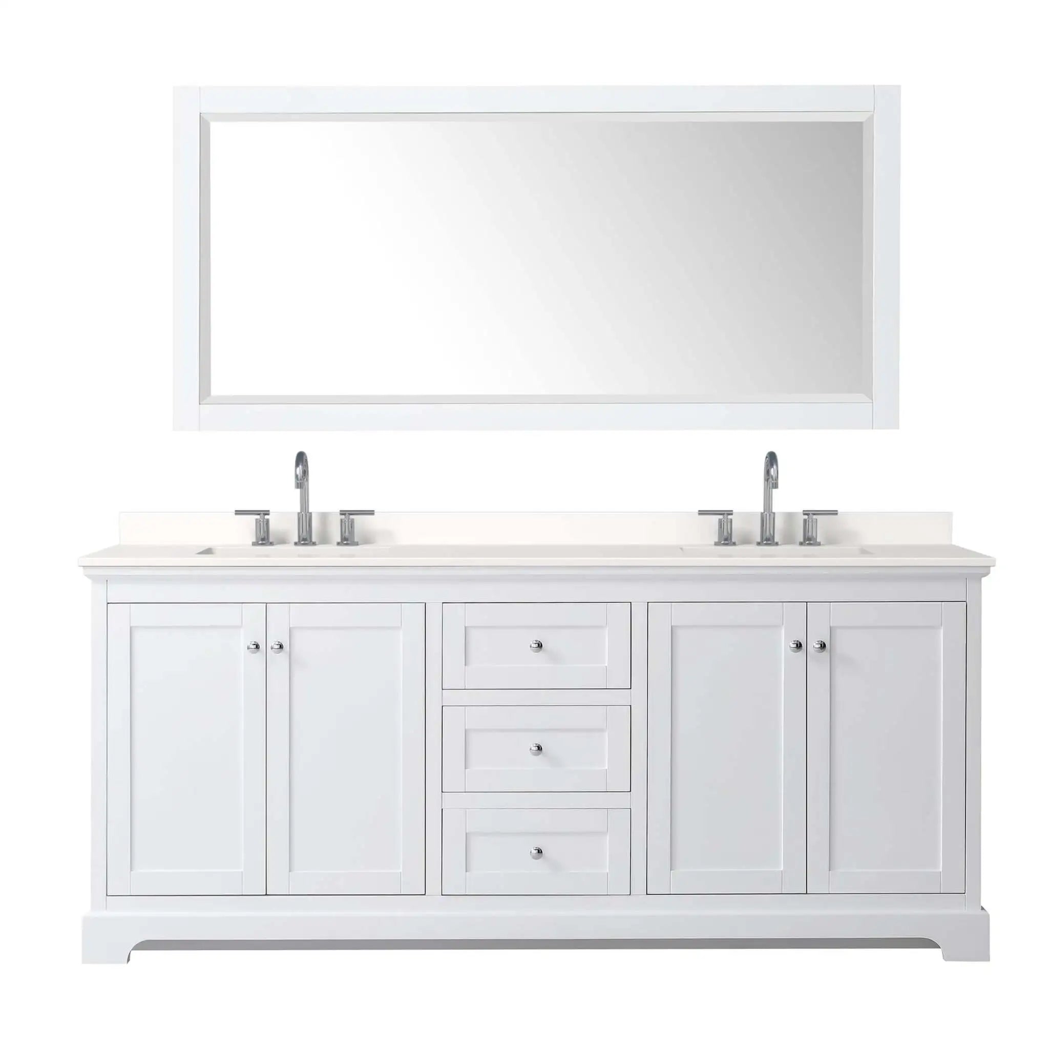 80" Avery Double Bathroom Vanity in White with Polished Chrome Trim & 70" Mirror by Wyndham