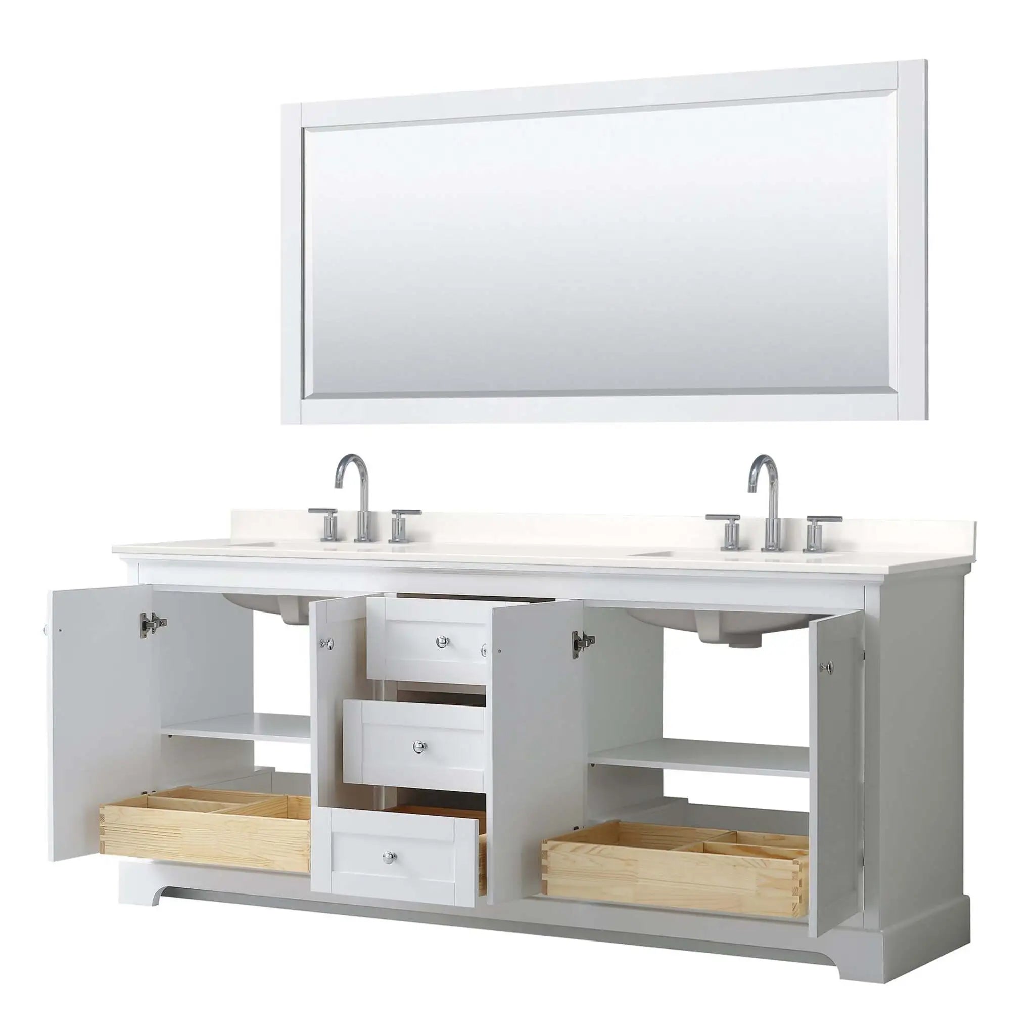 80" Avery Double Bathroom Vanity in White with Polished Chrome Trim & 70" Mirror by Wyndham