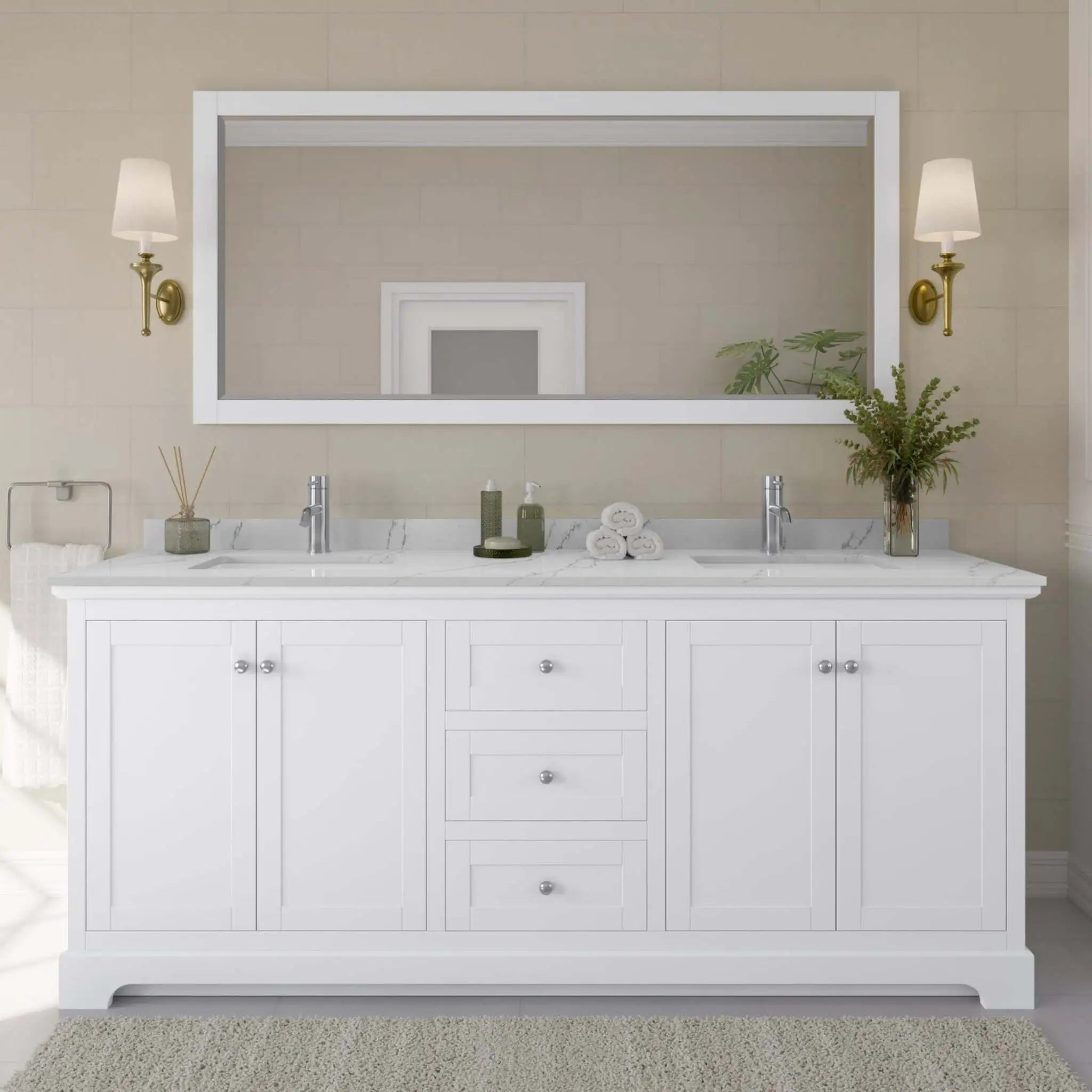 80" Avery Double Bathroom Vanity in White with Polished Chrome Trim by Wyndham