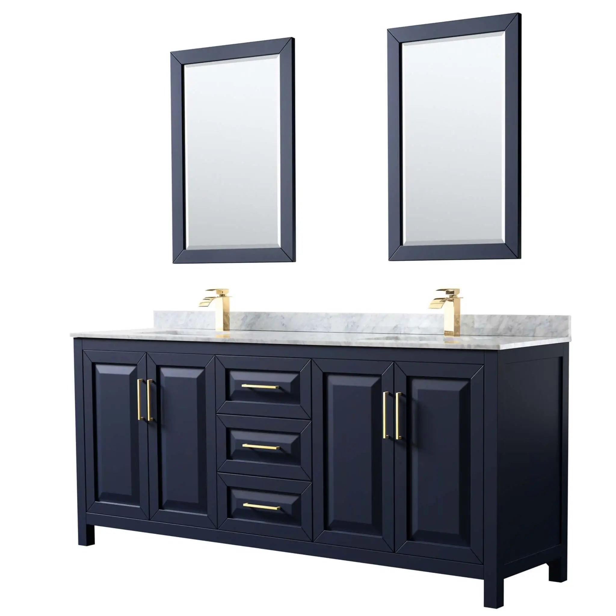 80" Daria Double Bathroom Vanity in Dark Blue with Brushed Gold Trim & 24" Mirror by Wyndham