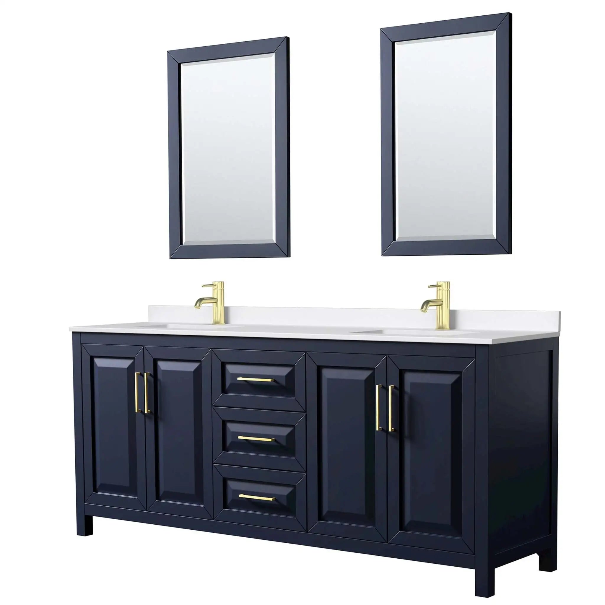 80" Daria Double Bathroom Vanity in Dark Blue with Brushed Gold Trim & 24" Mirror by Wyndham