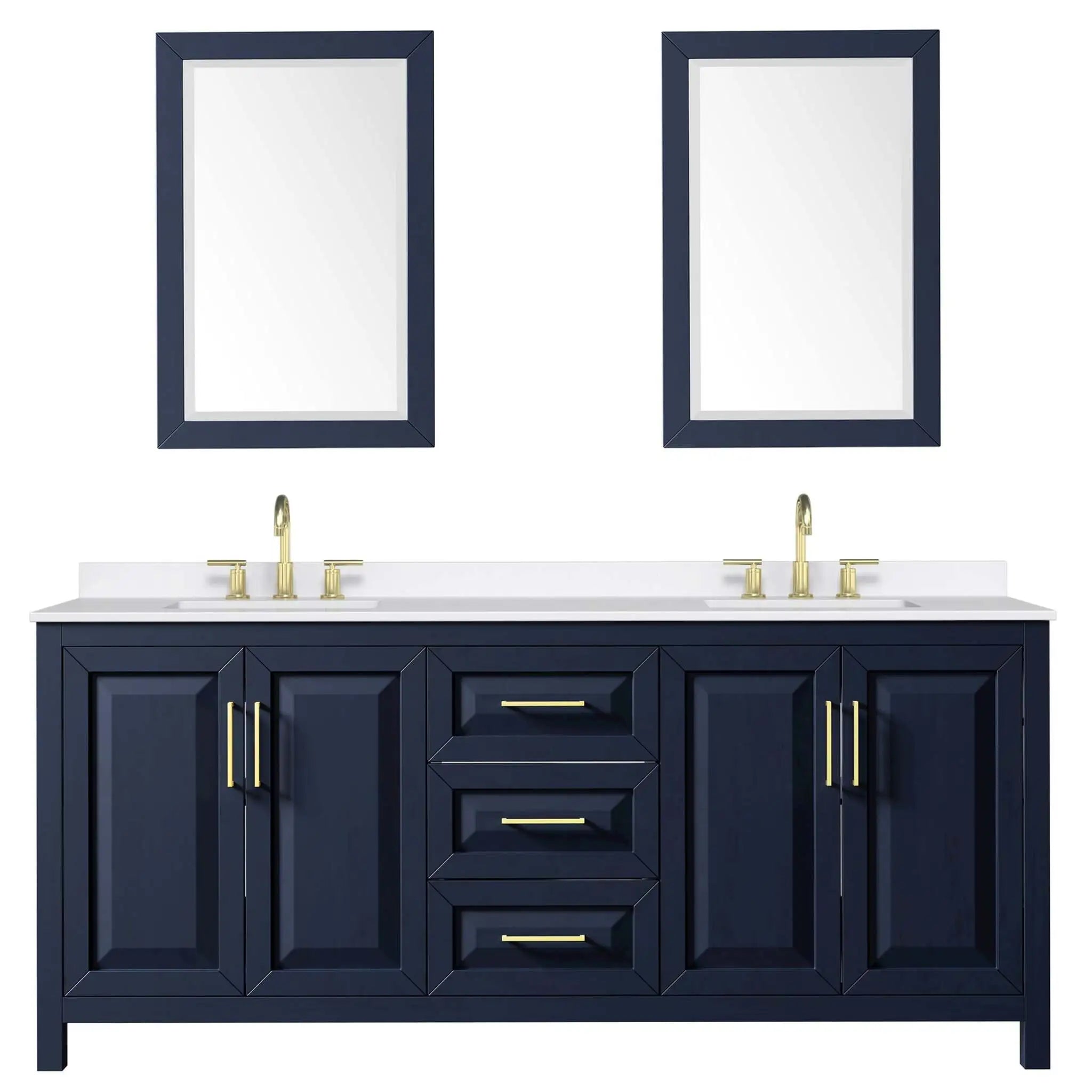 80" Daria Double Bathroom Vanity in Dark Blue with Brushed Gold Trim & 24" Mirror by Wyndham