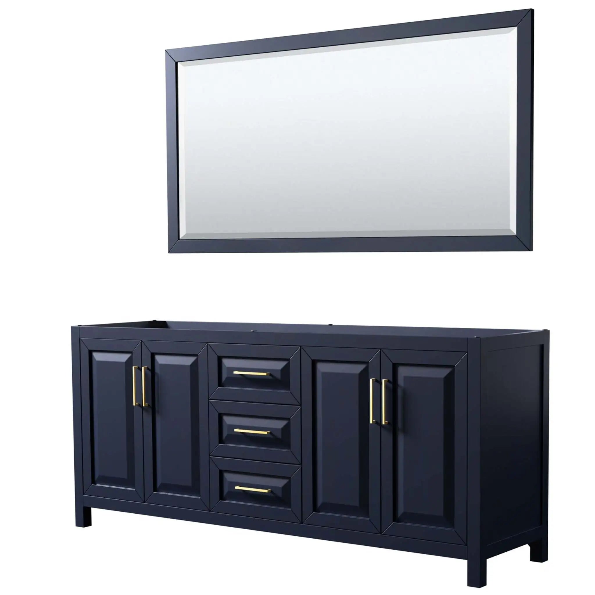 80" Daria Double Bathroom Vanity in Dark Blue with Brushed Gold Trim & 70" Mirror by Wyndham