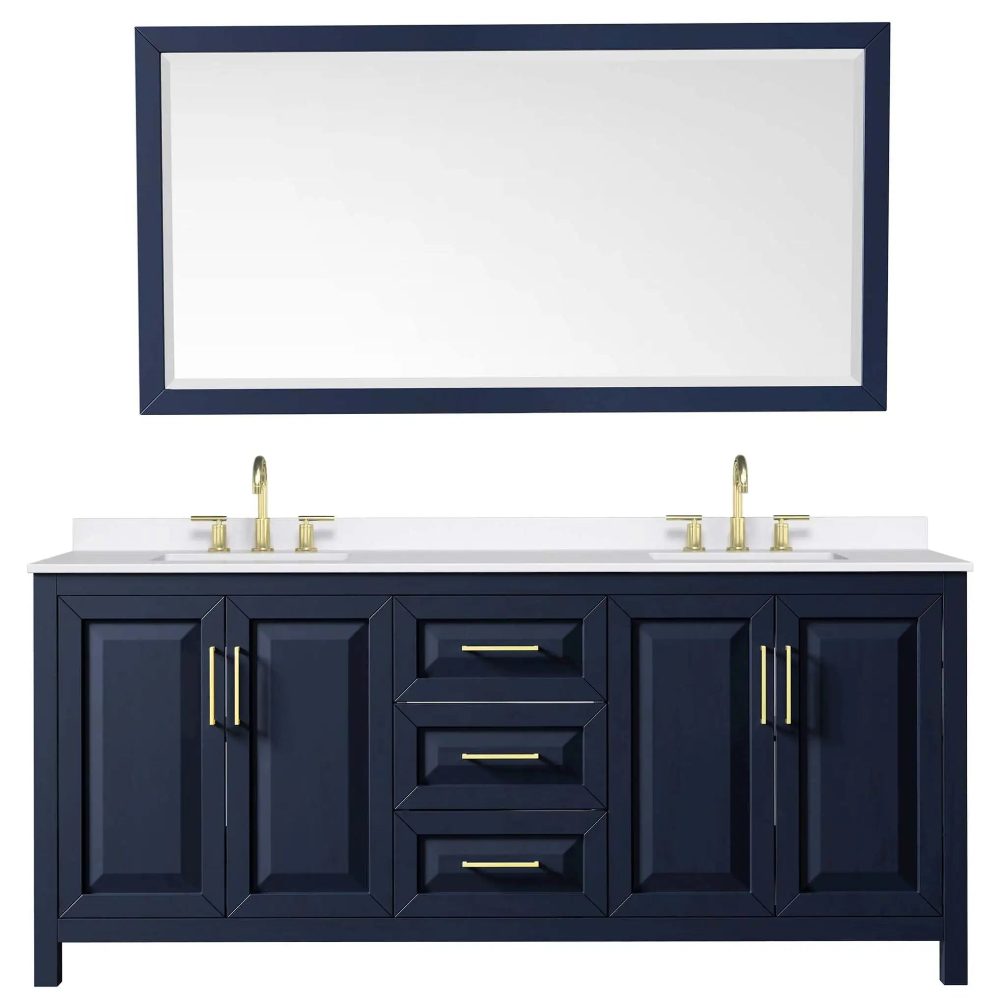80" Daria Double Bathroom Vanity in Dark Blue with Brushed Gold Trim & 70" Mirror by Wyndham