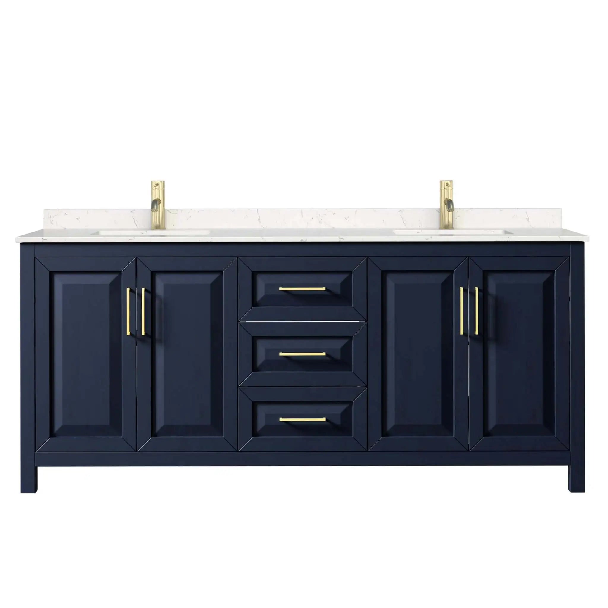 80" Daria Double Bathroom Vanity in Dark Blue with Brushed Gold Trim by Wyndham