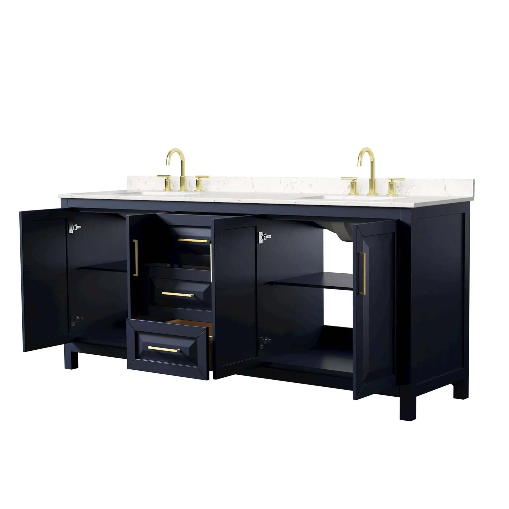80" Daria Double Bathroom Vanity in Dark Blue with Brushed Gold Trim by Wyndham