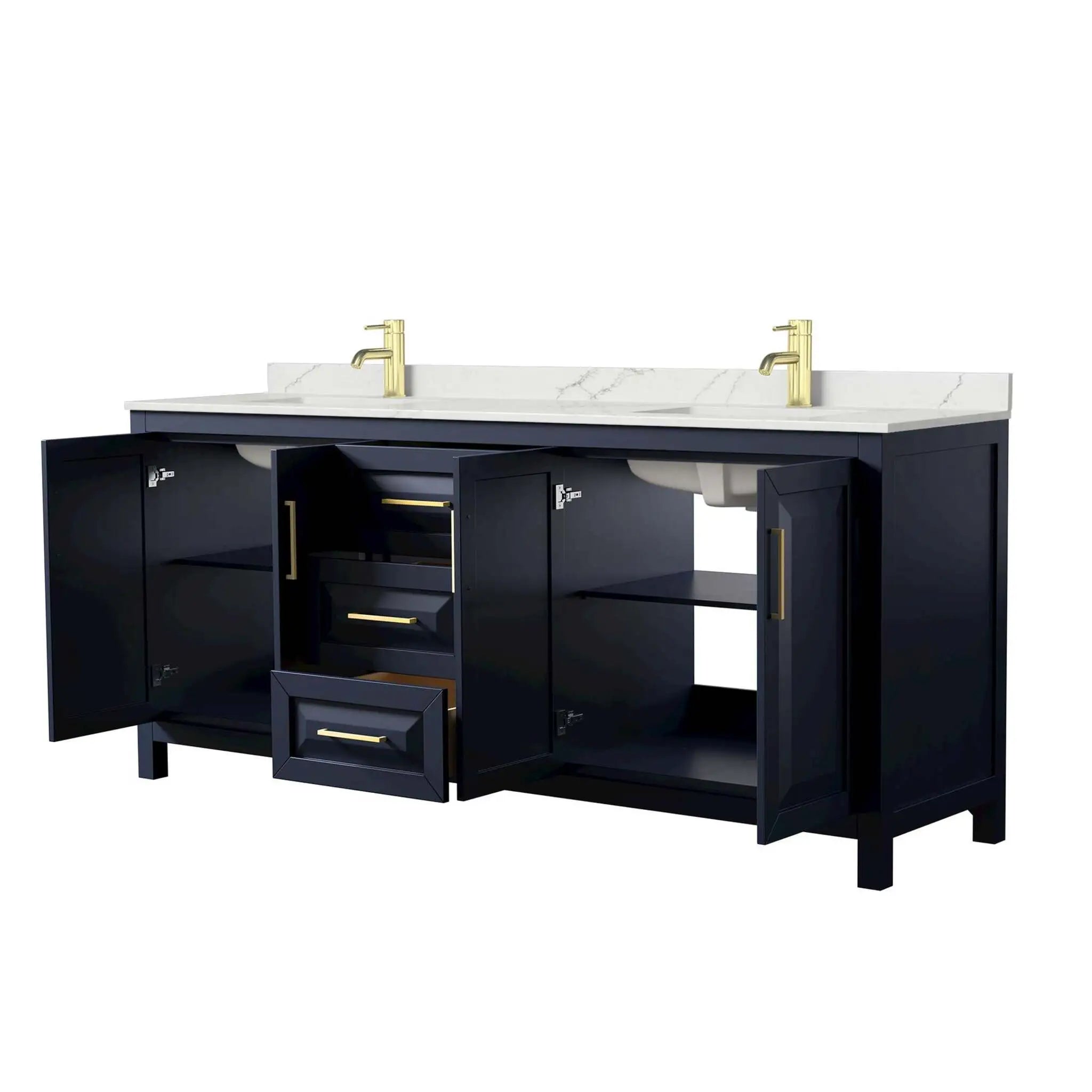 80" Daria Double Bathroom Vanity in Dark Blue with Brushed Gold Trim by Wyndham