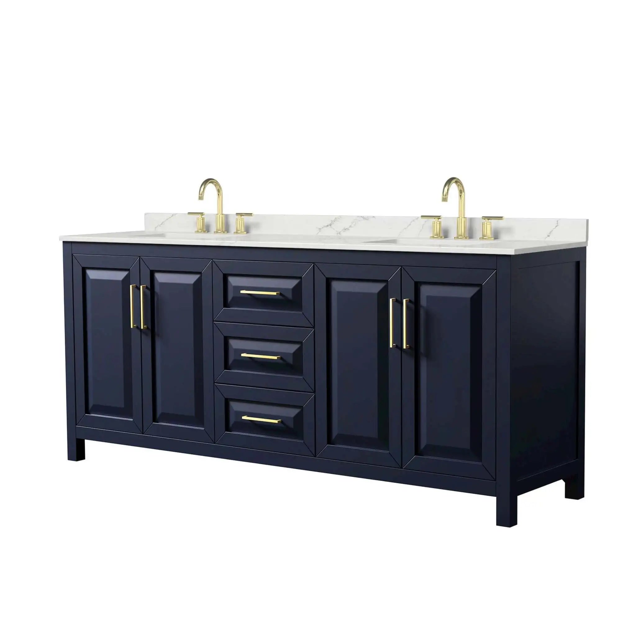 80" Daria Double Bathroom Vanity in Dark Blue with Brushed Gold Trim by Wyndham
