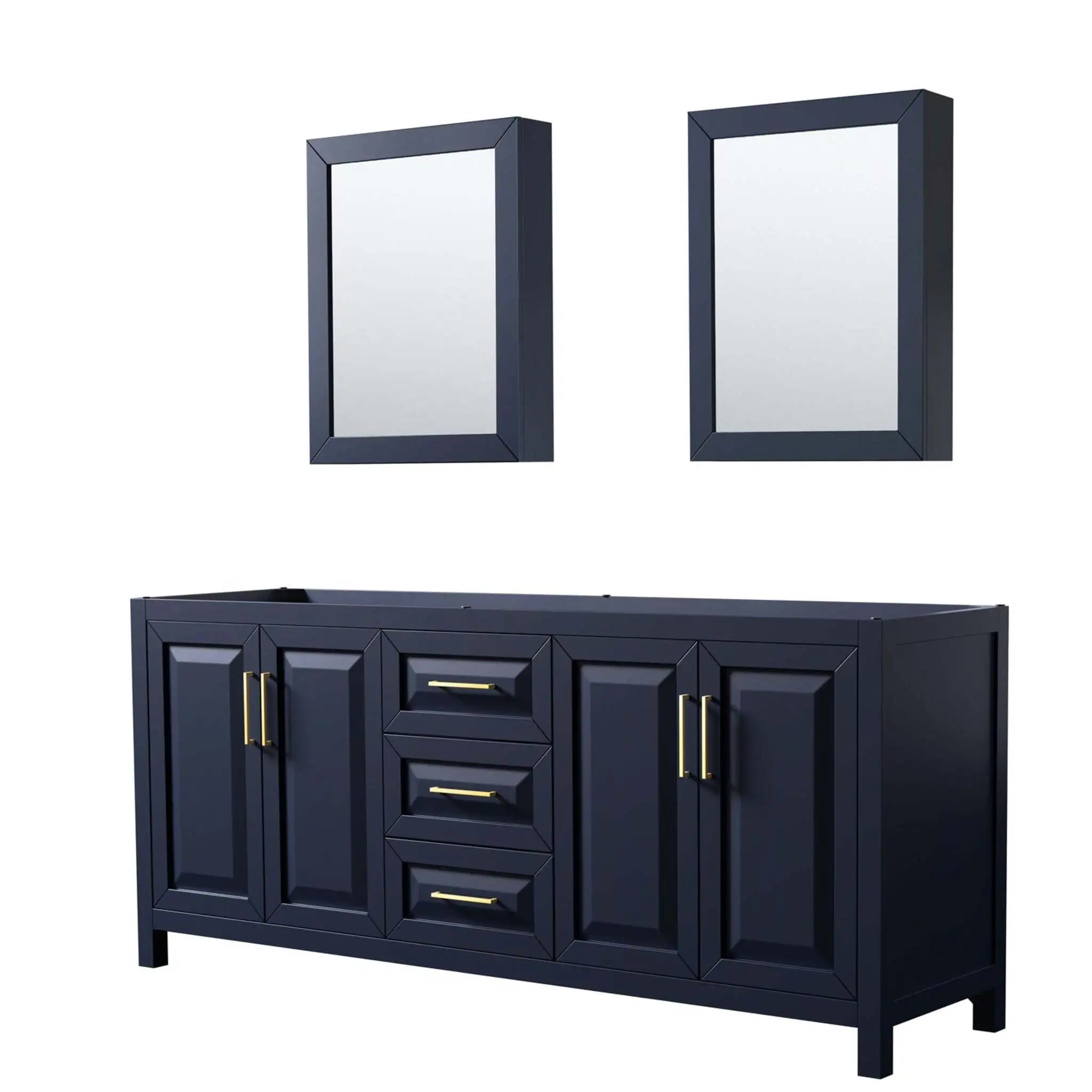 80" Daria Double Bathroom Vanity in Dark Blue with Brushed Gold Trim & Medicine Cabinet by Wyndham
