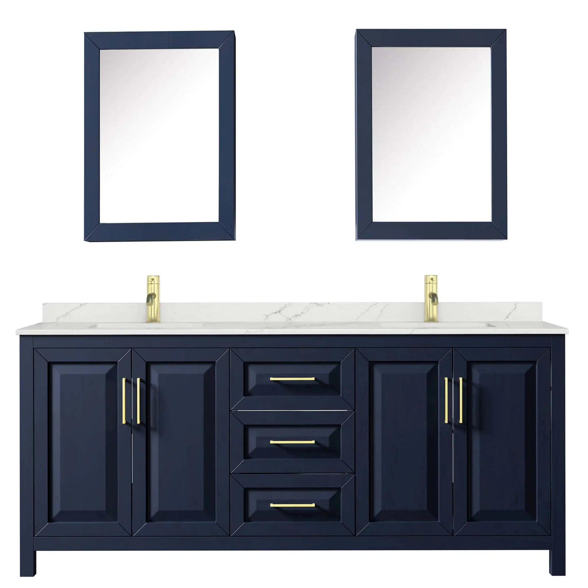 80" Daria Double Bathroom Vanity in Dark Blue with Brushed Gold Trim & Medicine Cabinet by Wyndham