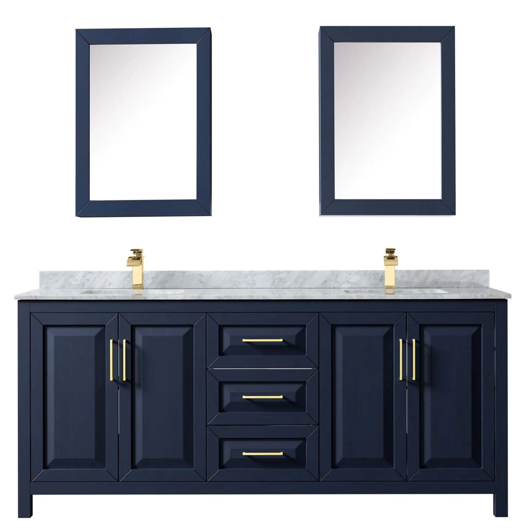 80" Daria Double Bathroom Vanity in Dark Blue with Brushed Gold Trim & Medicine Cabinet by Wyndham