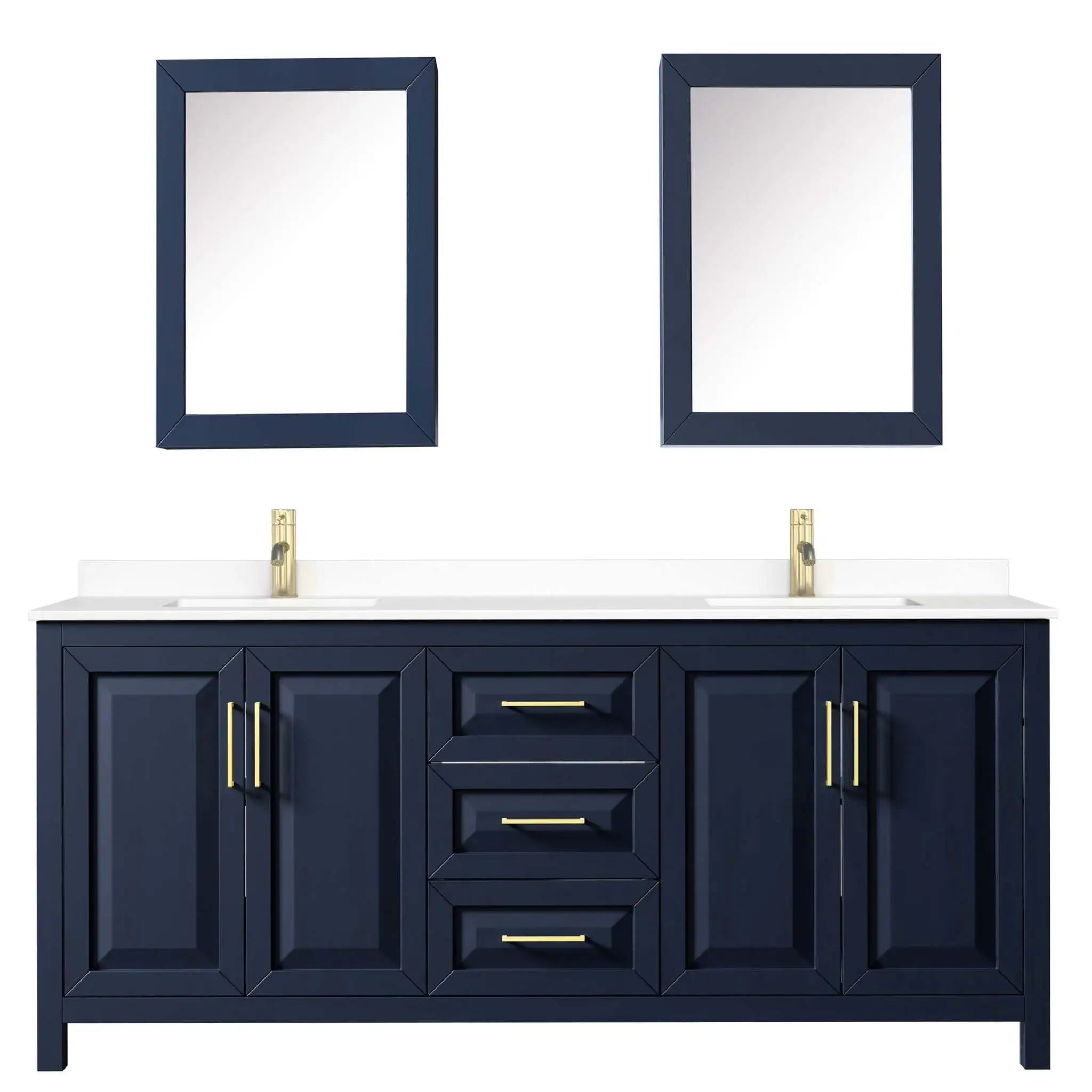 80" Daria Double Bathroom Vanity in Dark Blue with Brushed Gold Trim & Medicine Cabinet by Wyndham