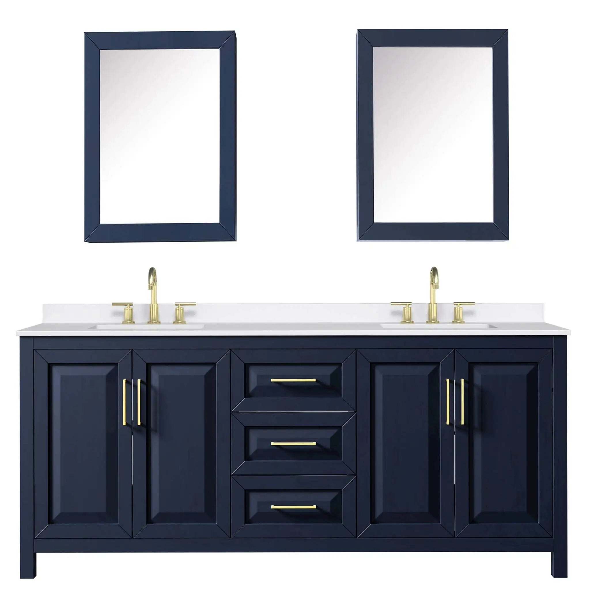 80" Daria Double Bathroom Vanity in Dark Blue with Brushed Gold Trim & Medicine Cabinet by Wyndham