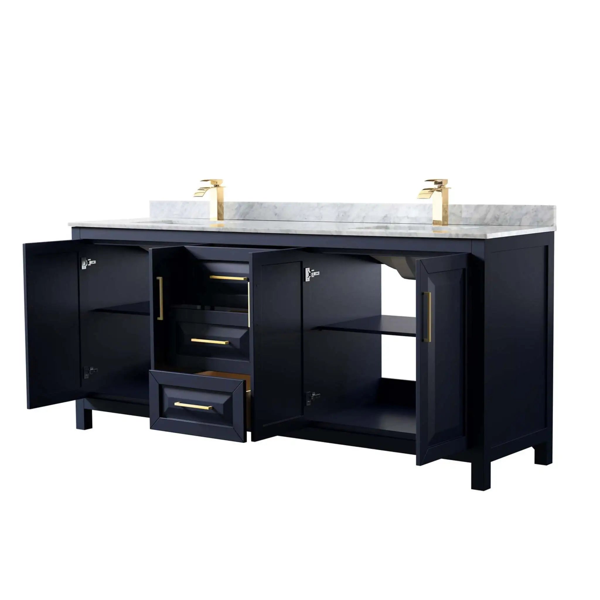 80" Daria Double Bathroom Vanity in Dark Blue with Brushed Gold Trim by Wyndham