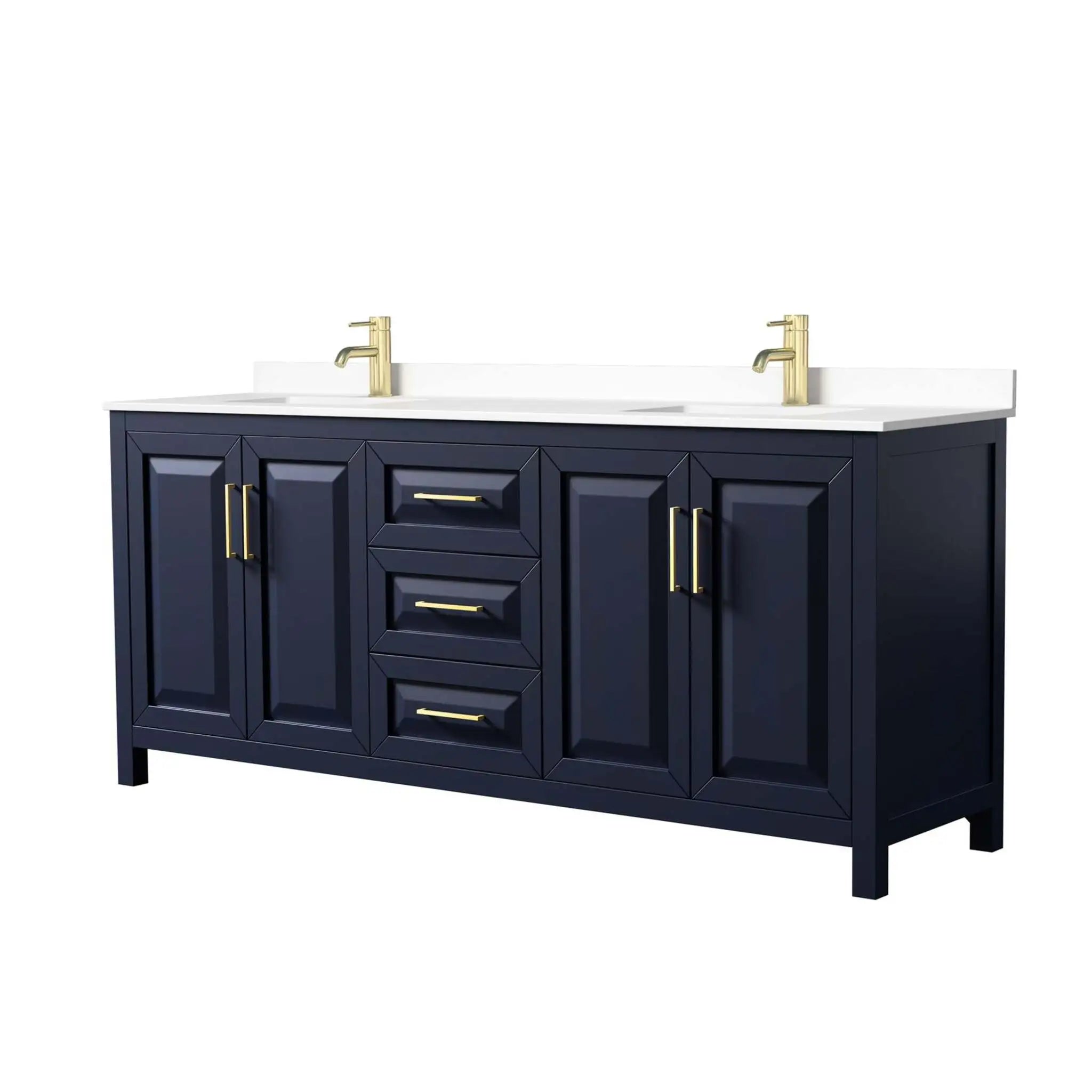 80" Daria Double Bathroom Vanity in Dark Blue with Brushed Gold Trim by Wyndham