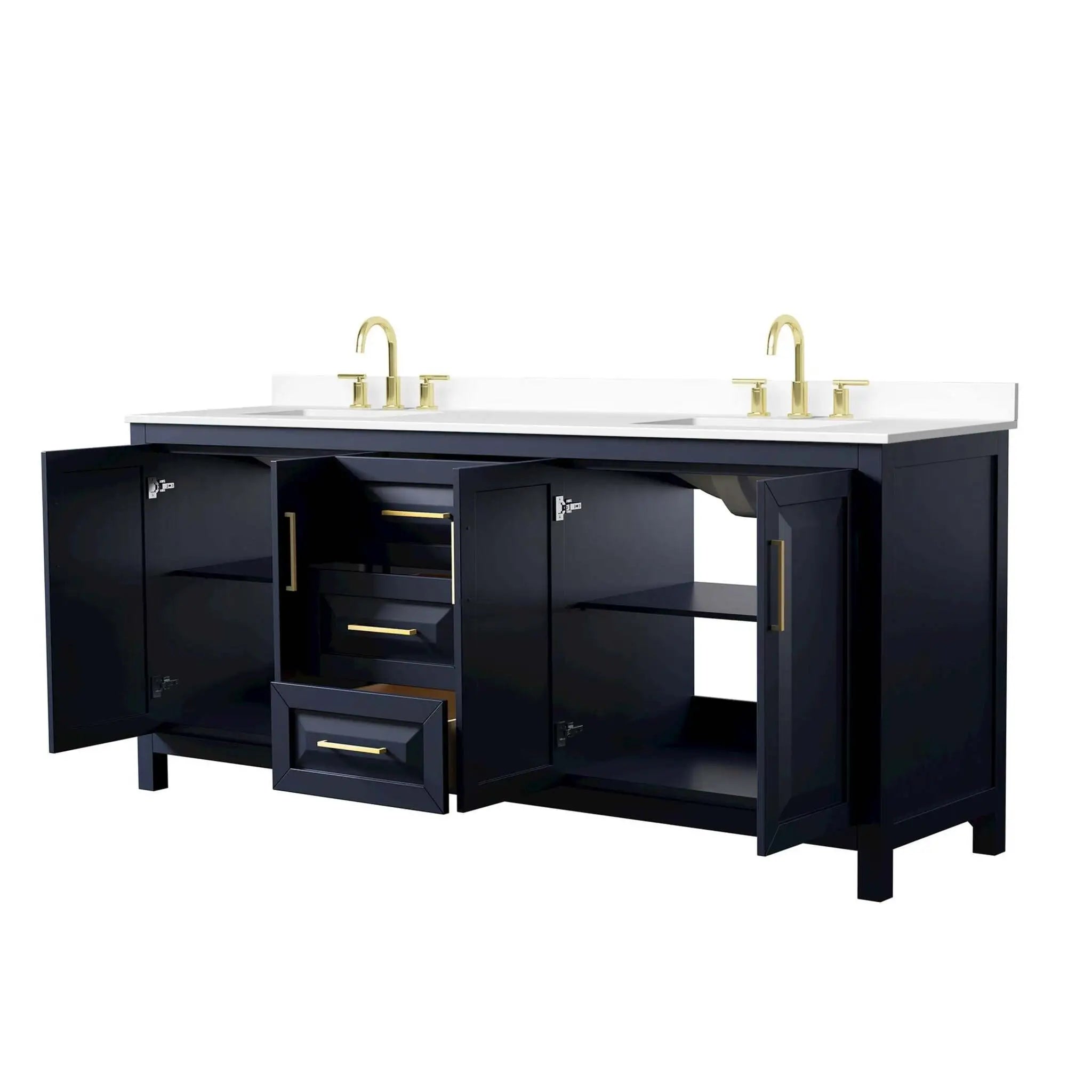80" Daria Double Bathroom Vanity in Dark Blue with Brushed Gold Trim by Wyndham