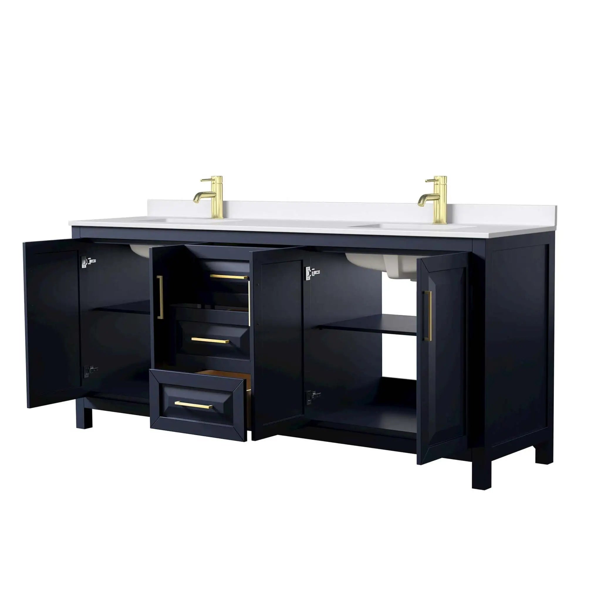 80" Daria Double Bathroom Vanity in Dark Blue with Brushed Gold Trim by Wyndham