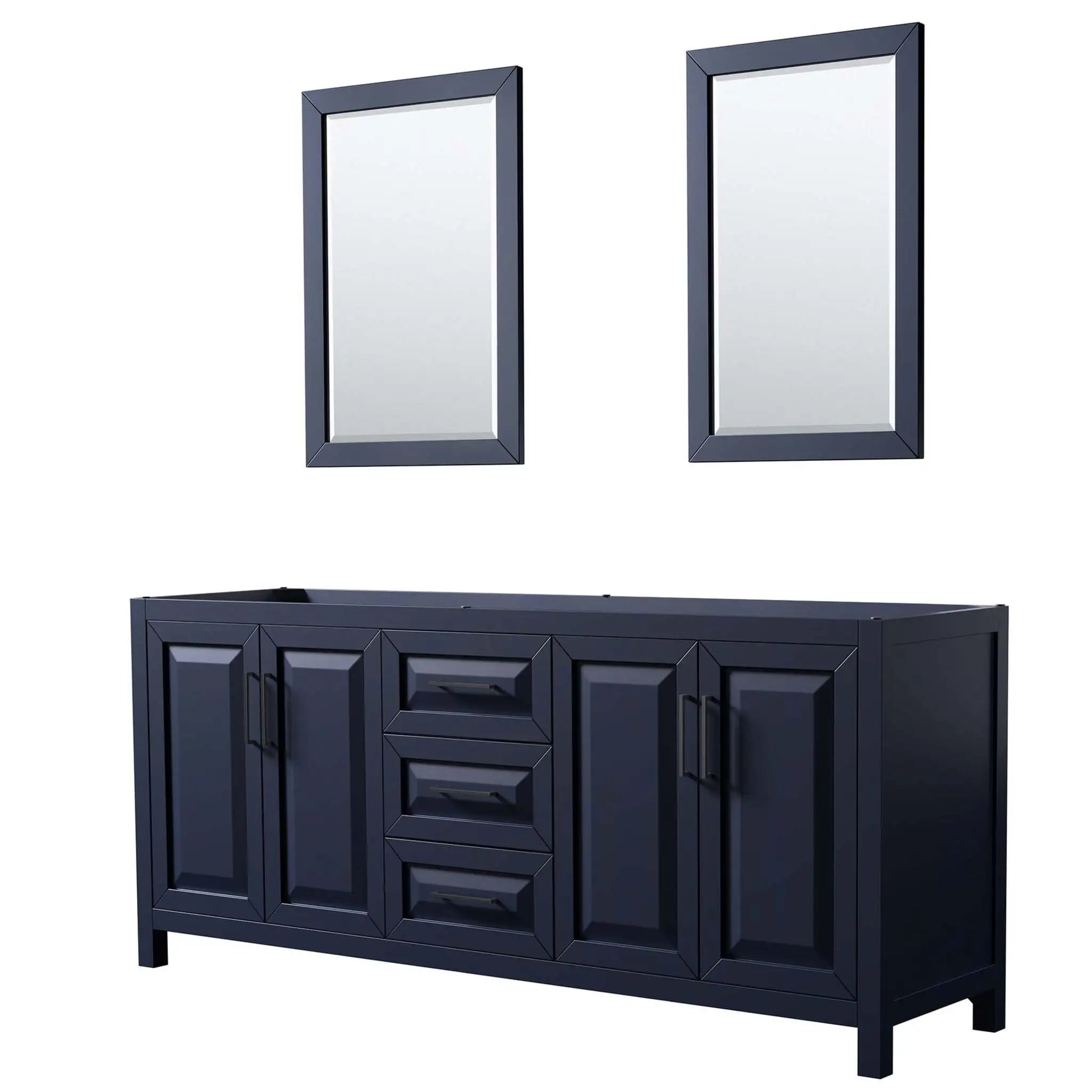 80" Daria Double Bathroom Vanity in Dark Blue with Matte Black Trim & 24" Mirror by Wyndham