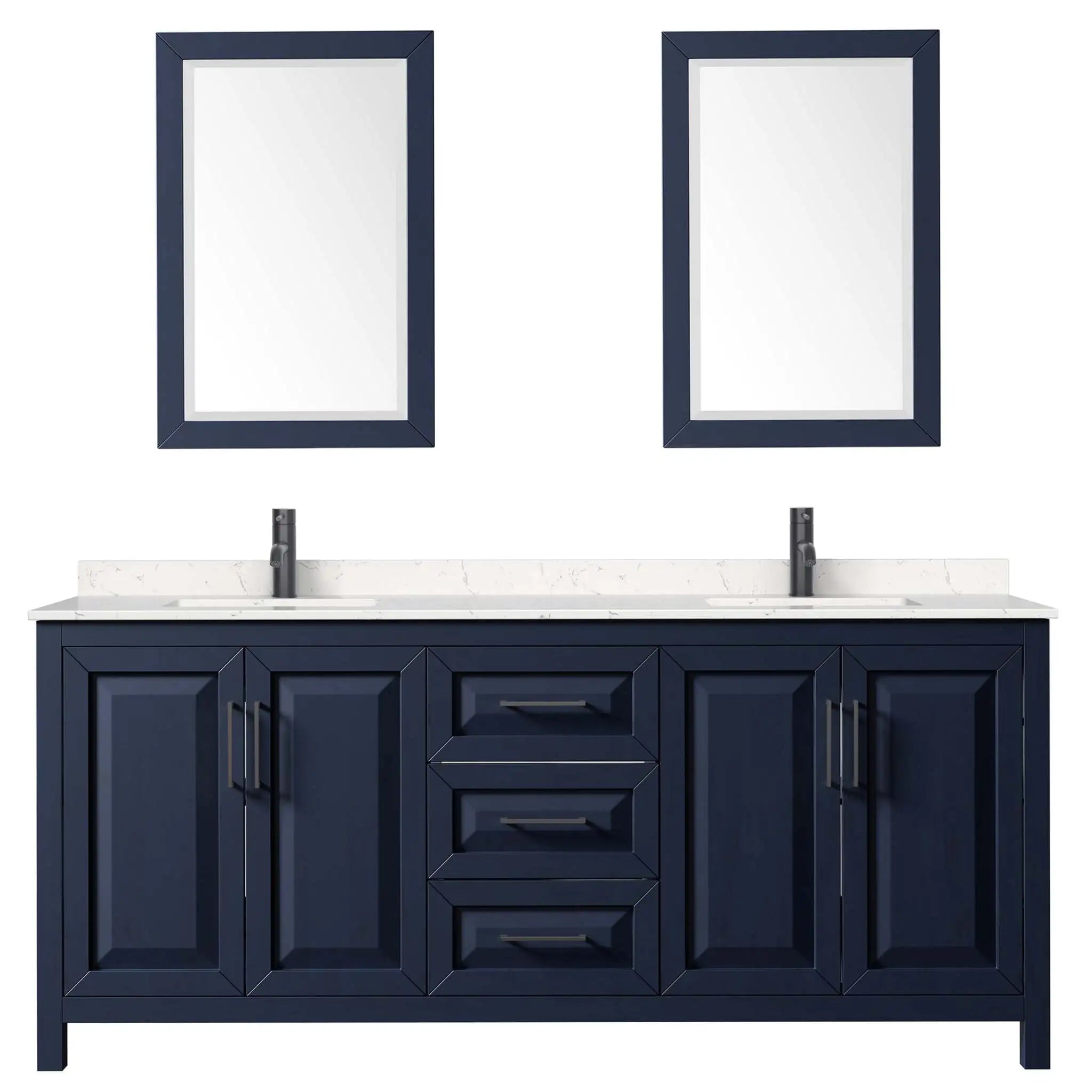 80" Daria Double Bathroom Vanity in Dark Blue with Matte Black Trim & 24" Mirror by Wyndham
