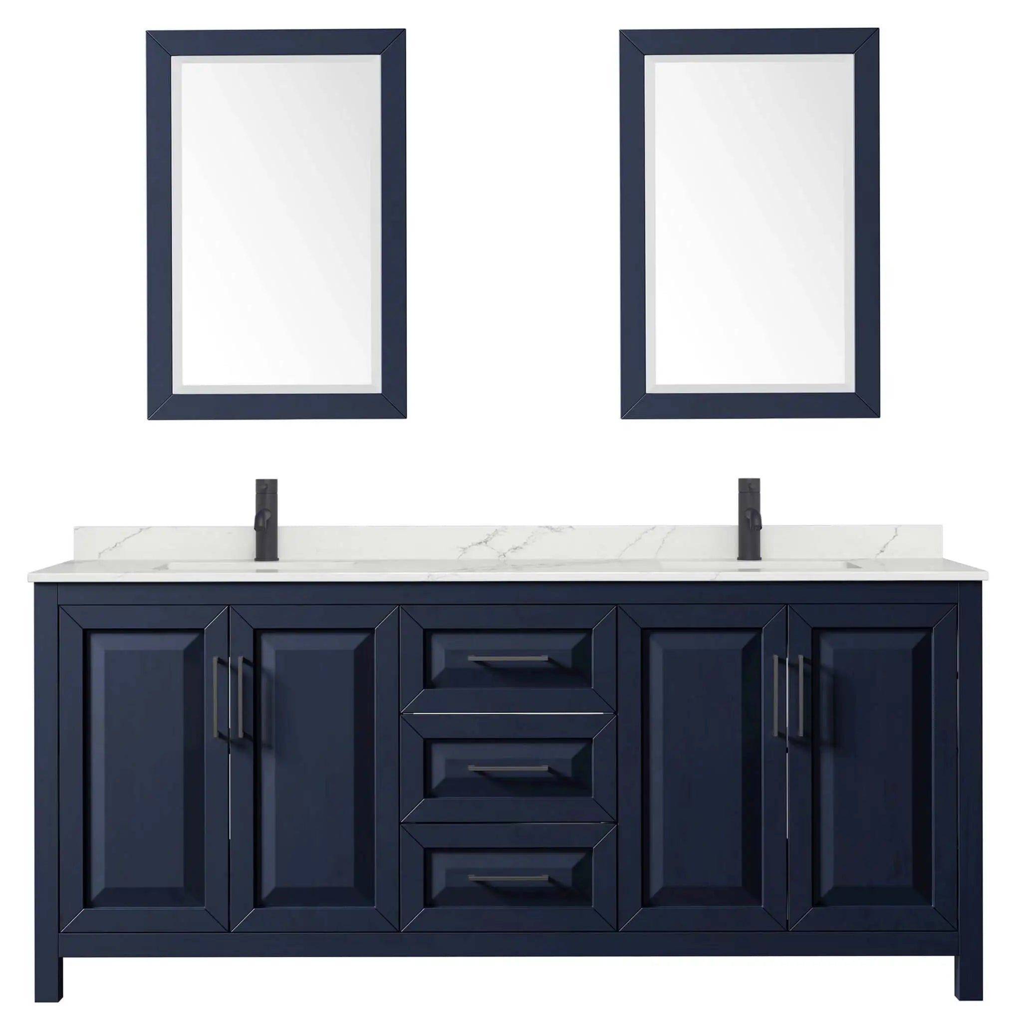 80" Daria Double Bathroom Vanity in Dark Blue with Matte Black Trim & 24" Mirror by Wyndham