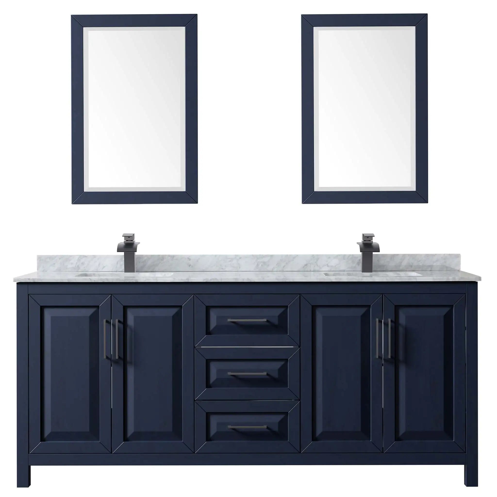 80" Daria Double Bathroom Vanity in Dark Blue with Matte Black Trim & 24" Mirror by Wyndham