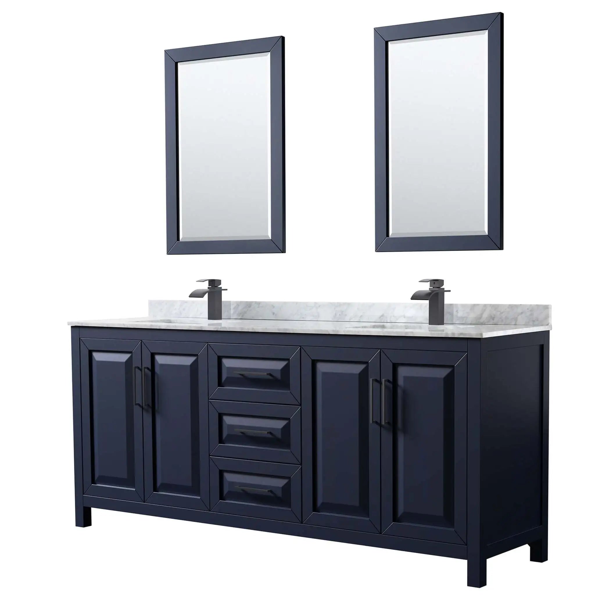 80" Daria Double Bathroom Vanity in Dark Blue with Matte Black Trim & 24" Mirror by Wyndham
