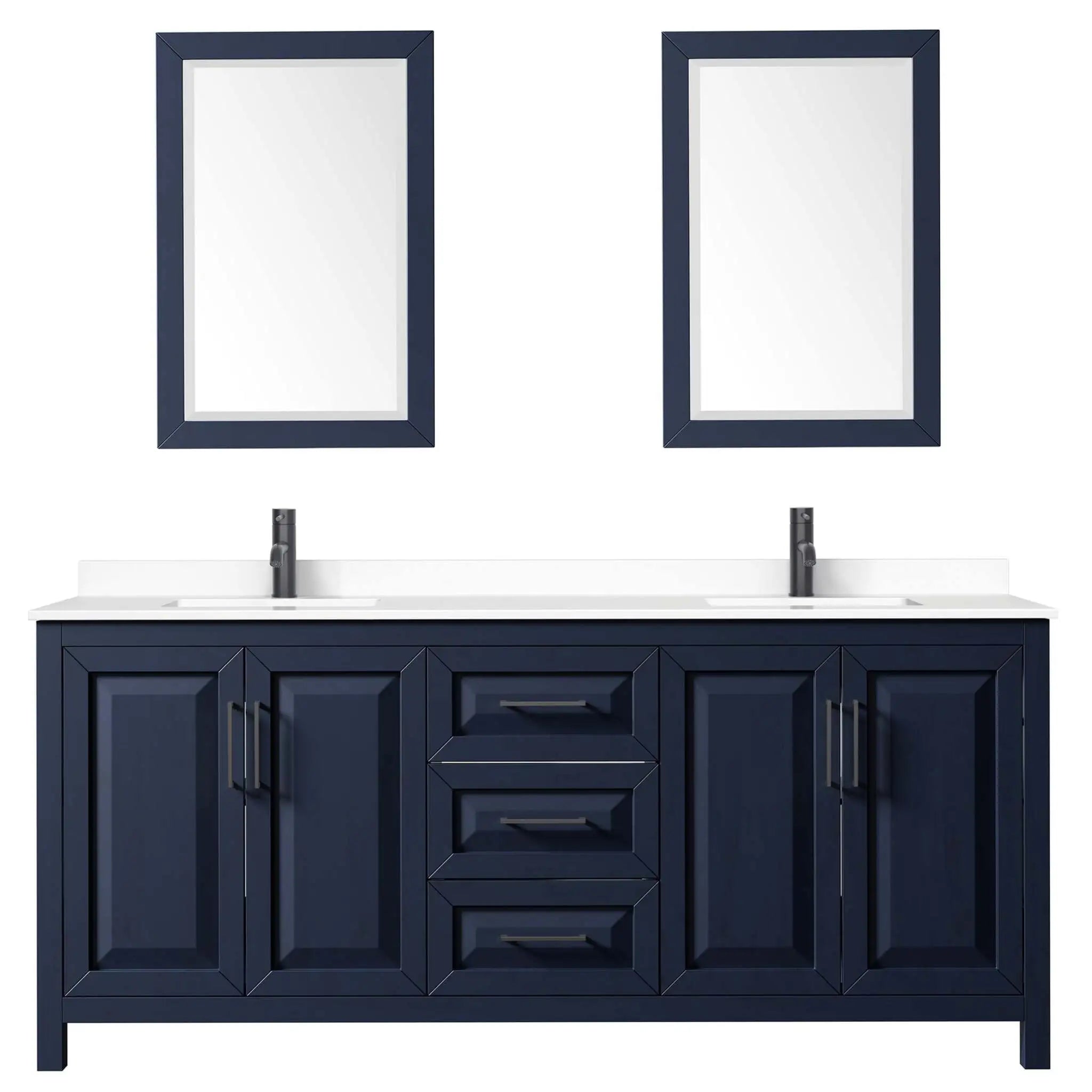 80" Daria Double Bathroom Vanity in Dark Blue with Matte Black Trim & 24" Mirror by Wyndham