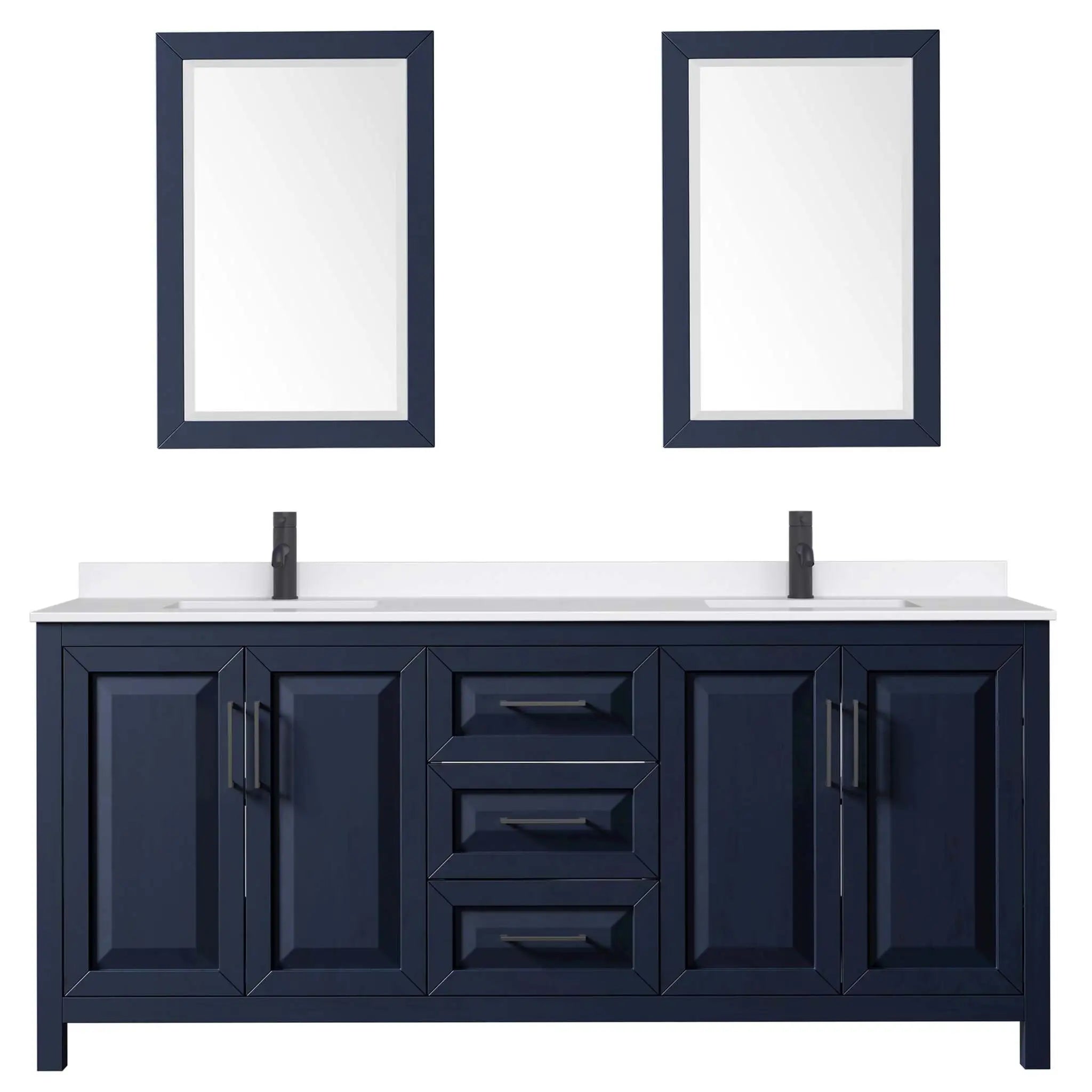 80" Daria Double Bathroom Vanity in Dark Blue with Matte Black Trim & 24" Mirror by Wyndham
