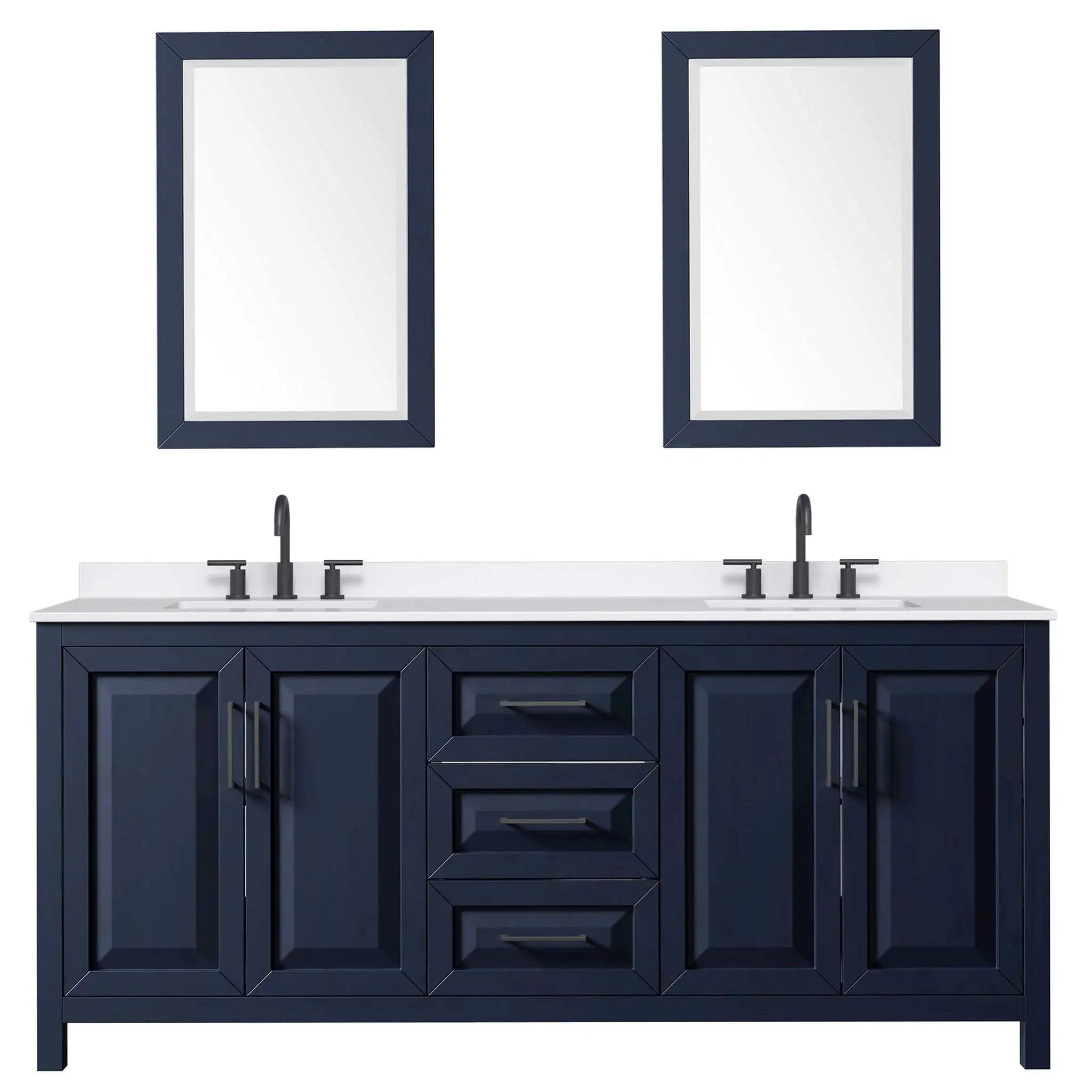 80" Daria Double Bathroom Vanity in Dark Blue with Matte Black Trim & 24" Mirror by Wyndham