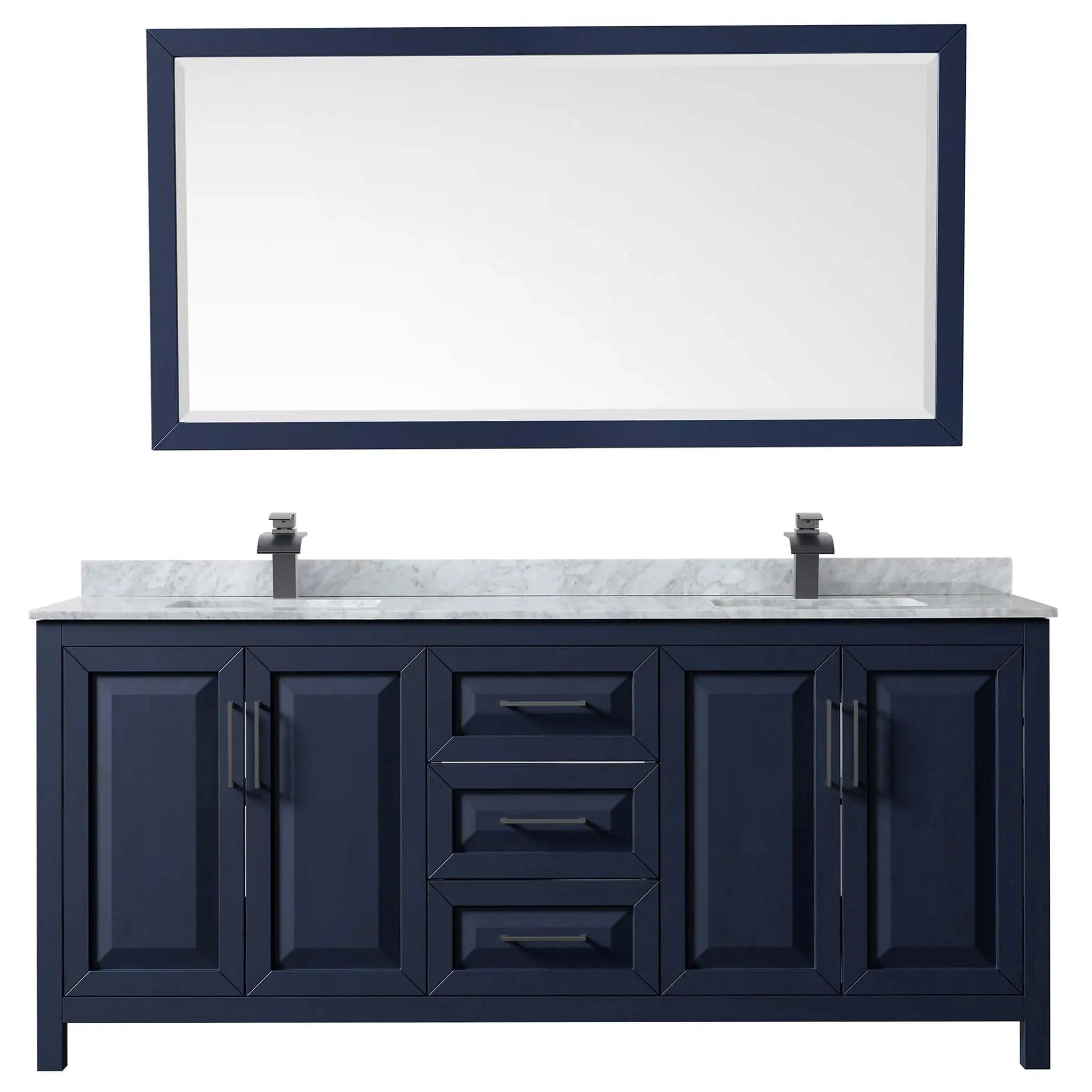 80" Daria Double Bathroom Vanity in Dark Blue with Matte Black Trim & 70" Mirror by Wyndham