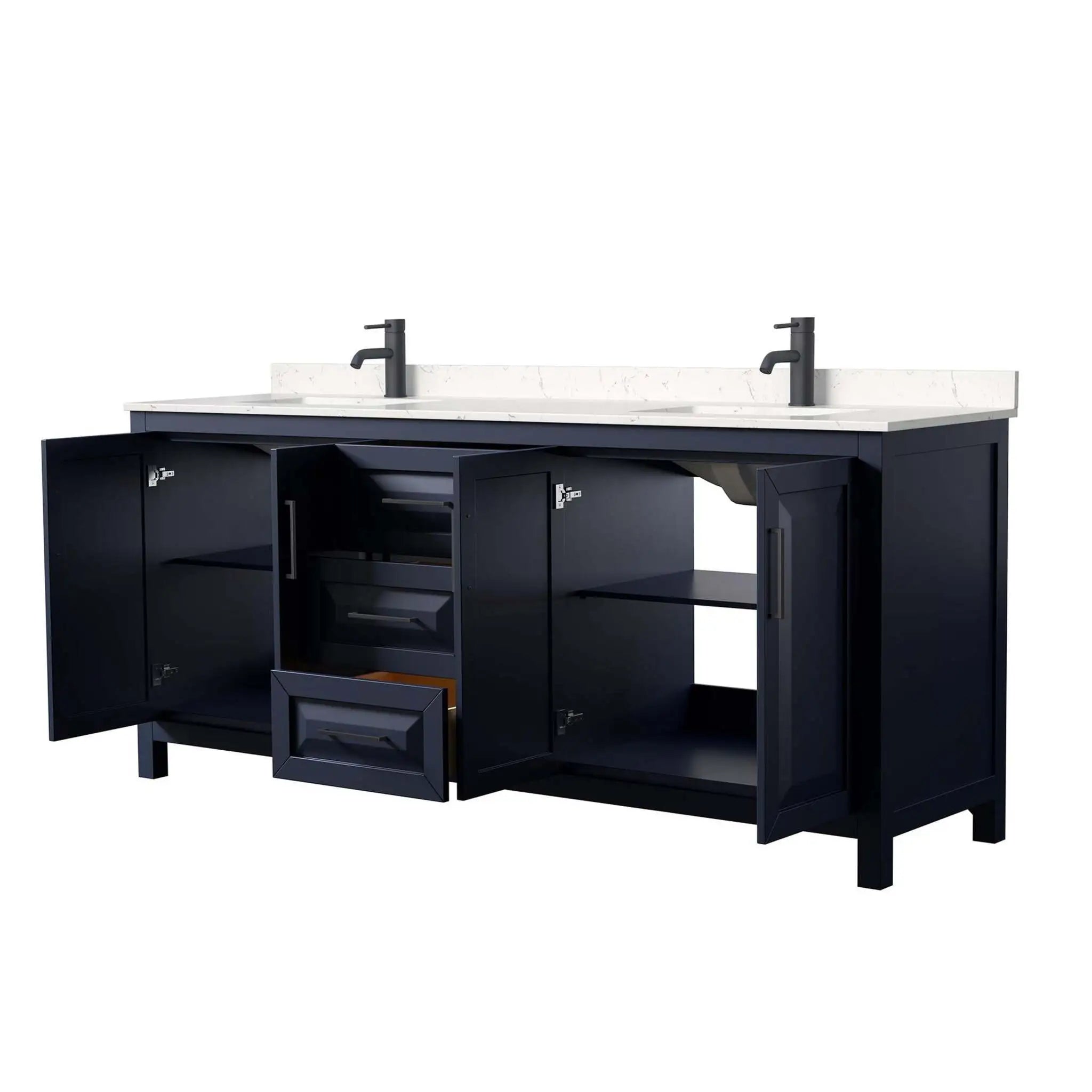 80" Daria Double Bathroom Vanity in Dark Blue with Matte Black Trim by Wyndham