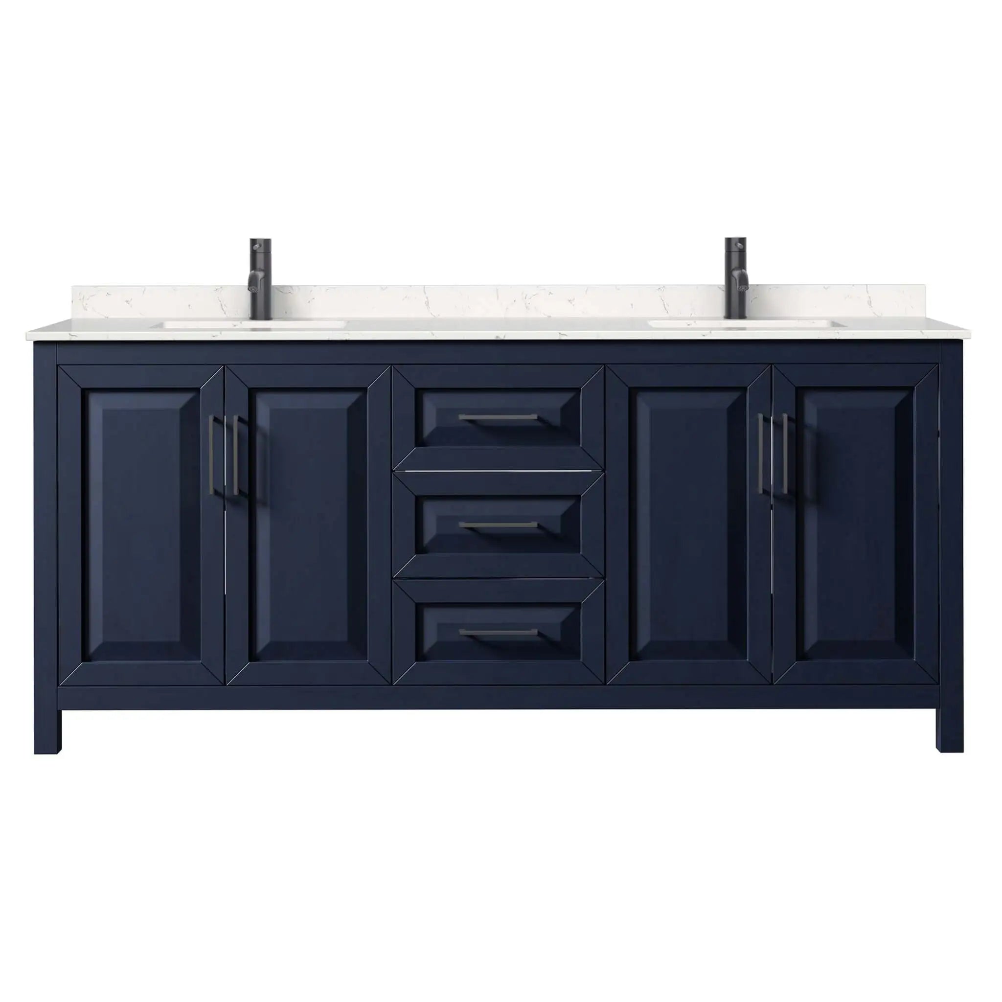 80" Daria Double Bathroom Vanity in Dark Blue with Matte Black Trim by Wyndham