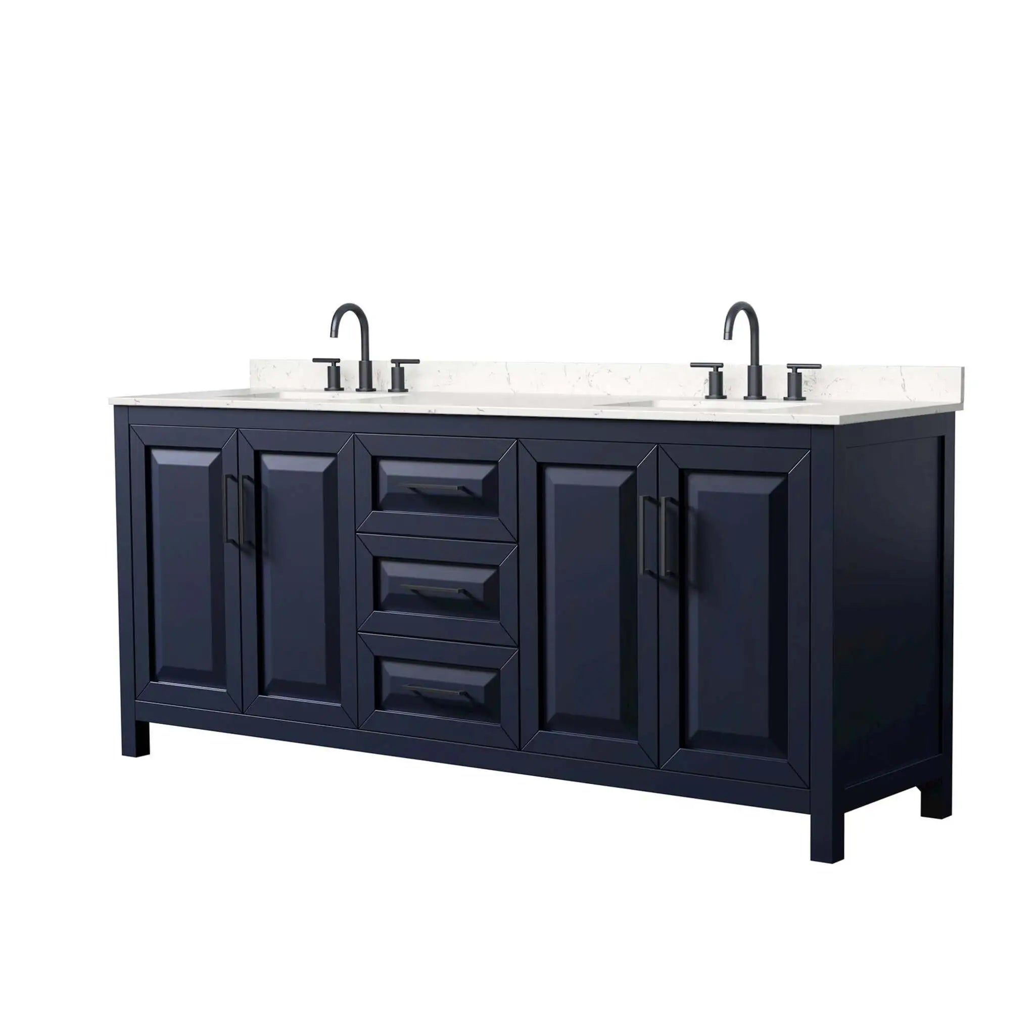 80" Daria Double Bathroom Vanity in Dark Blue with Matte Black Trim by Wyndham