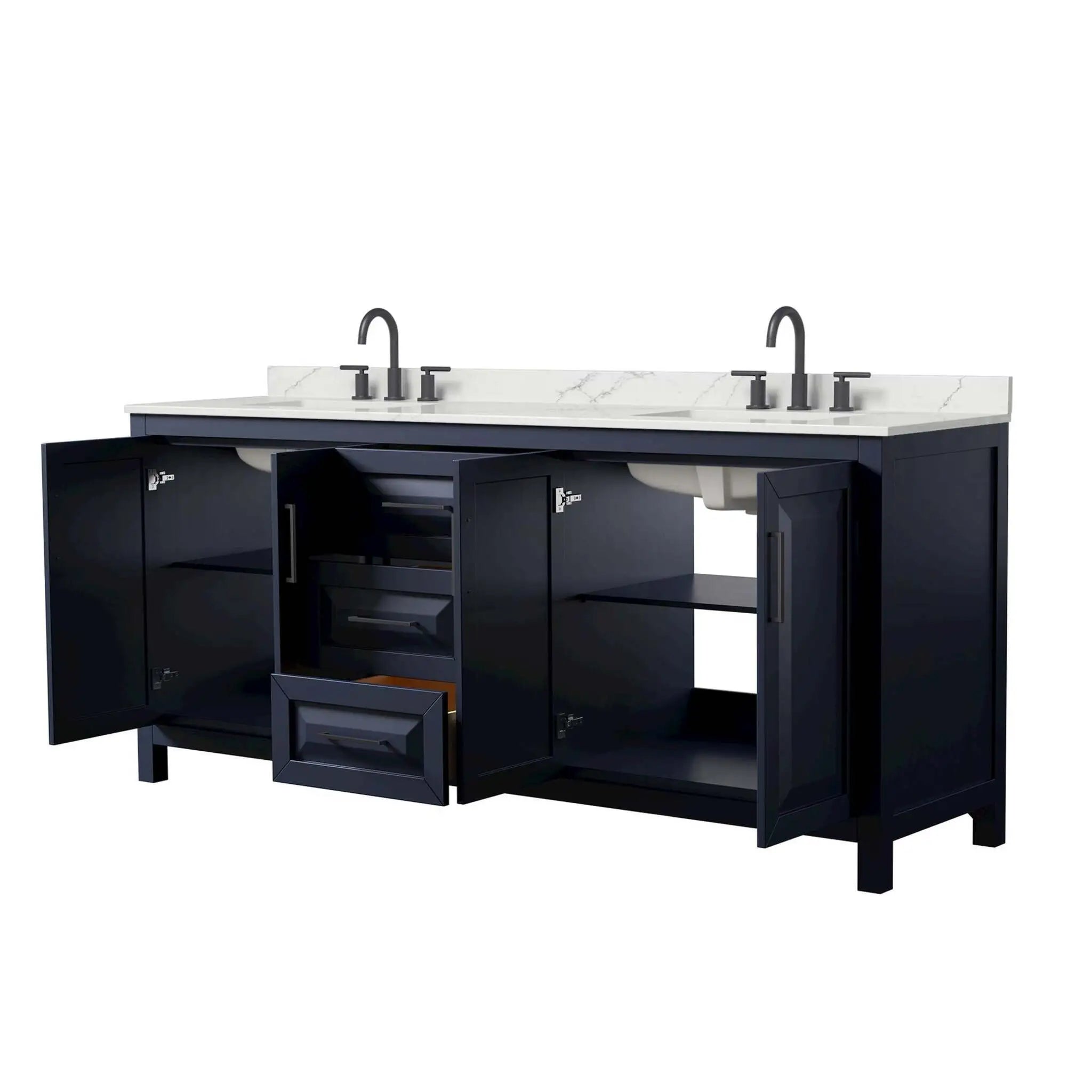 80" Daria Double Bathroom Vanity in Dark Blue with Matte Black Trim by Wyndham