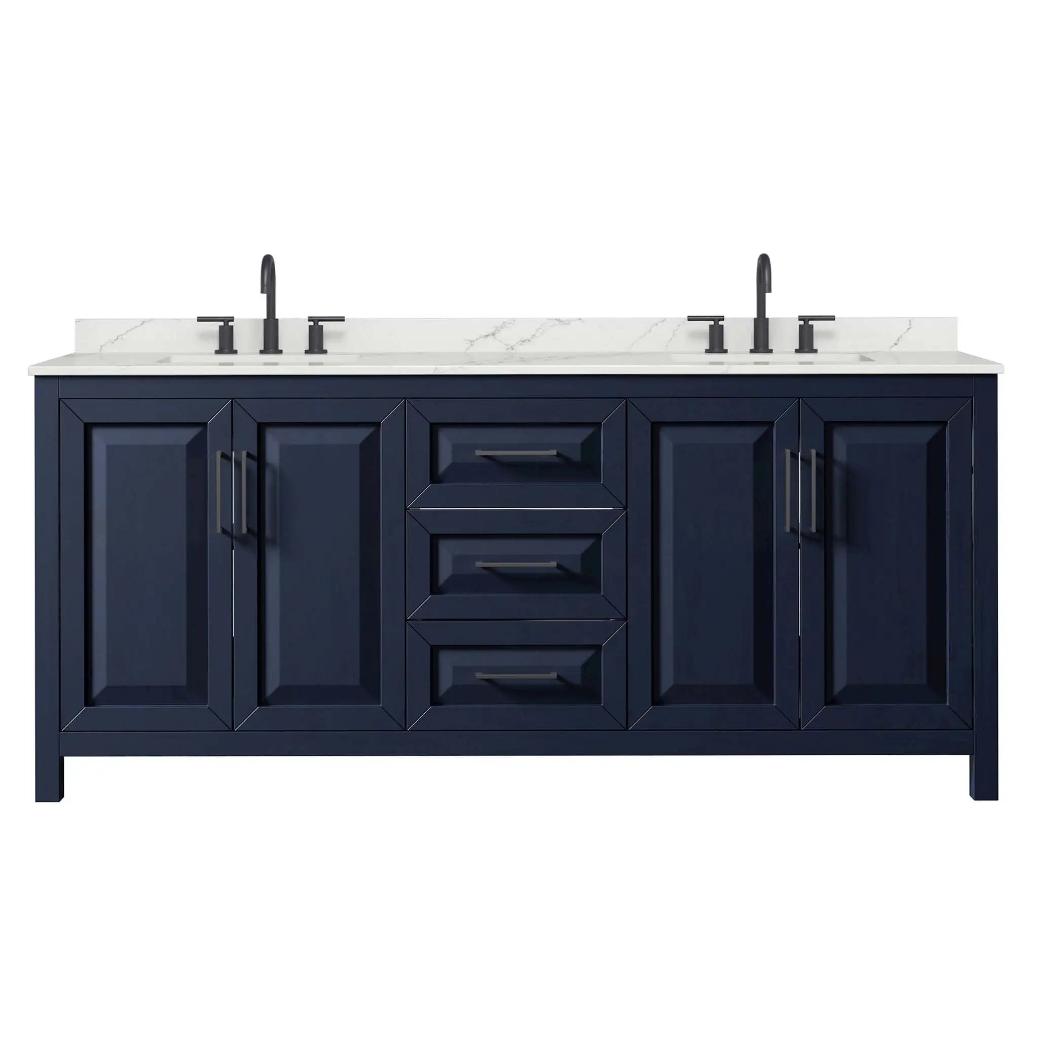 80" Daria Double Bathroom Vanity in Dark Blue with Matte Black Trim by Wyndham